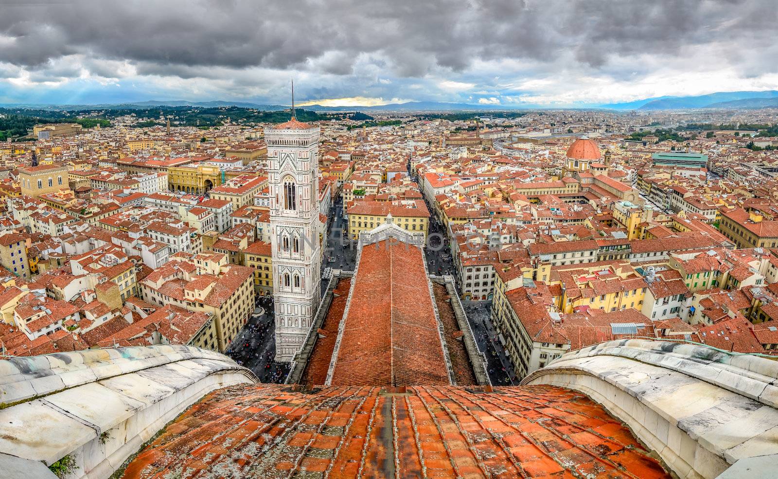 Panoramic view of Florence from cupola of Duomo cathedral, Italy