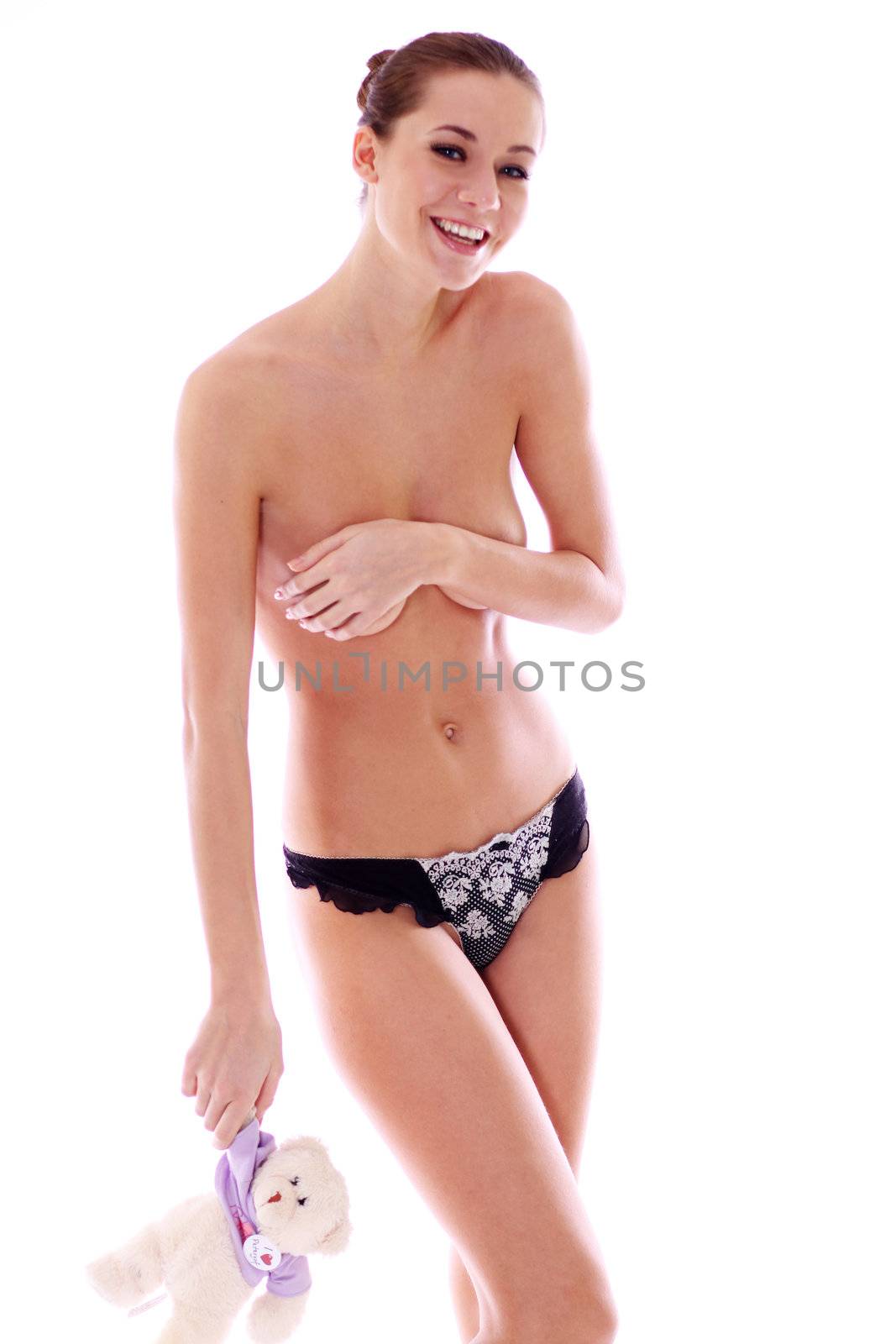 Sexy underwear model isolated on white