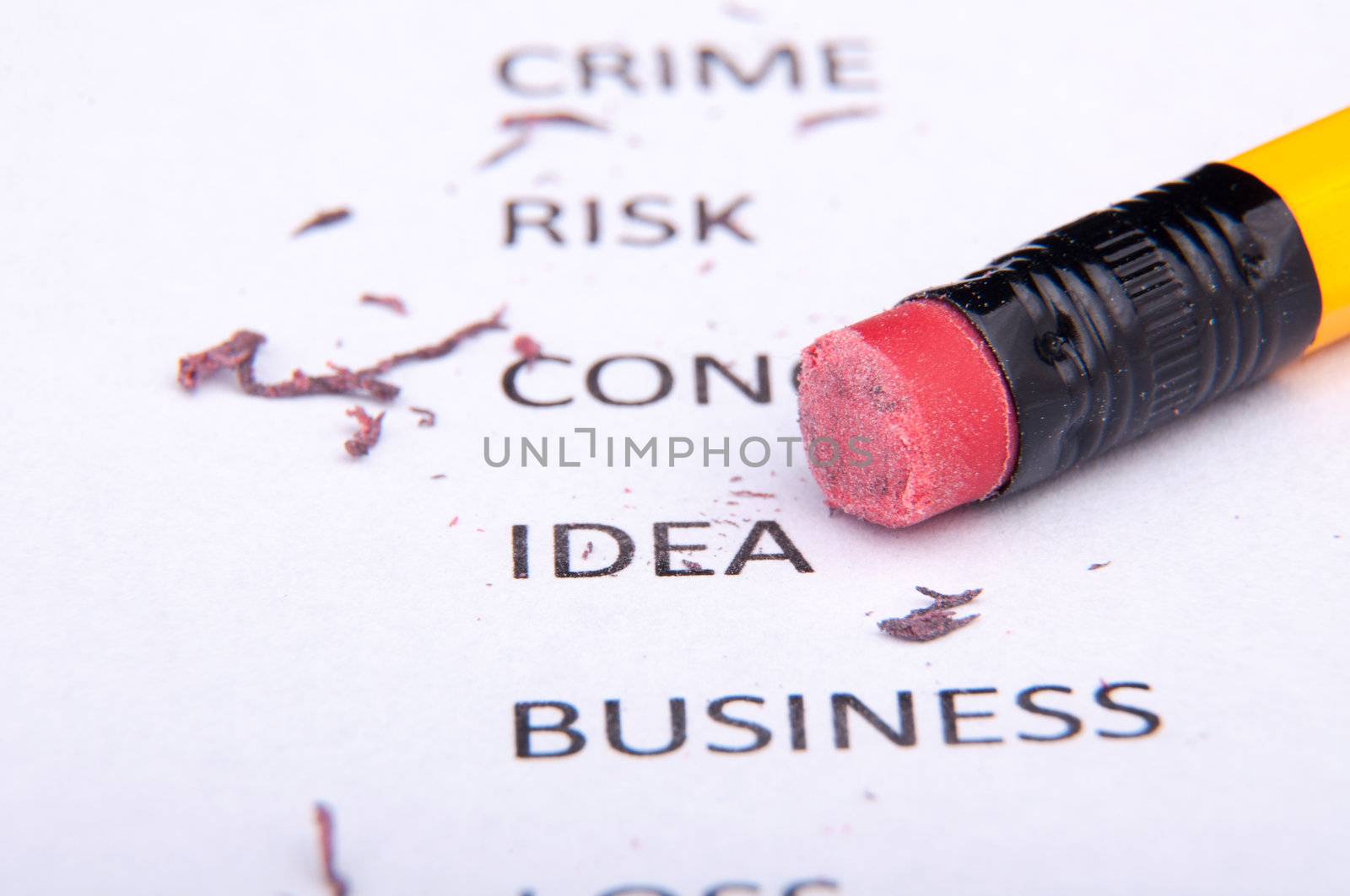An image of business words and pencil