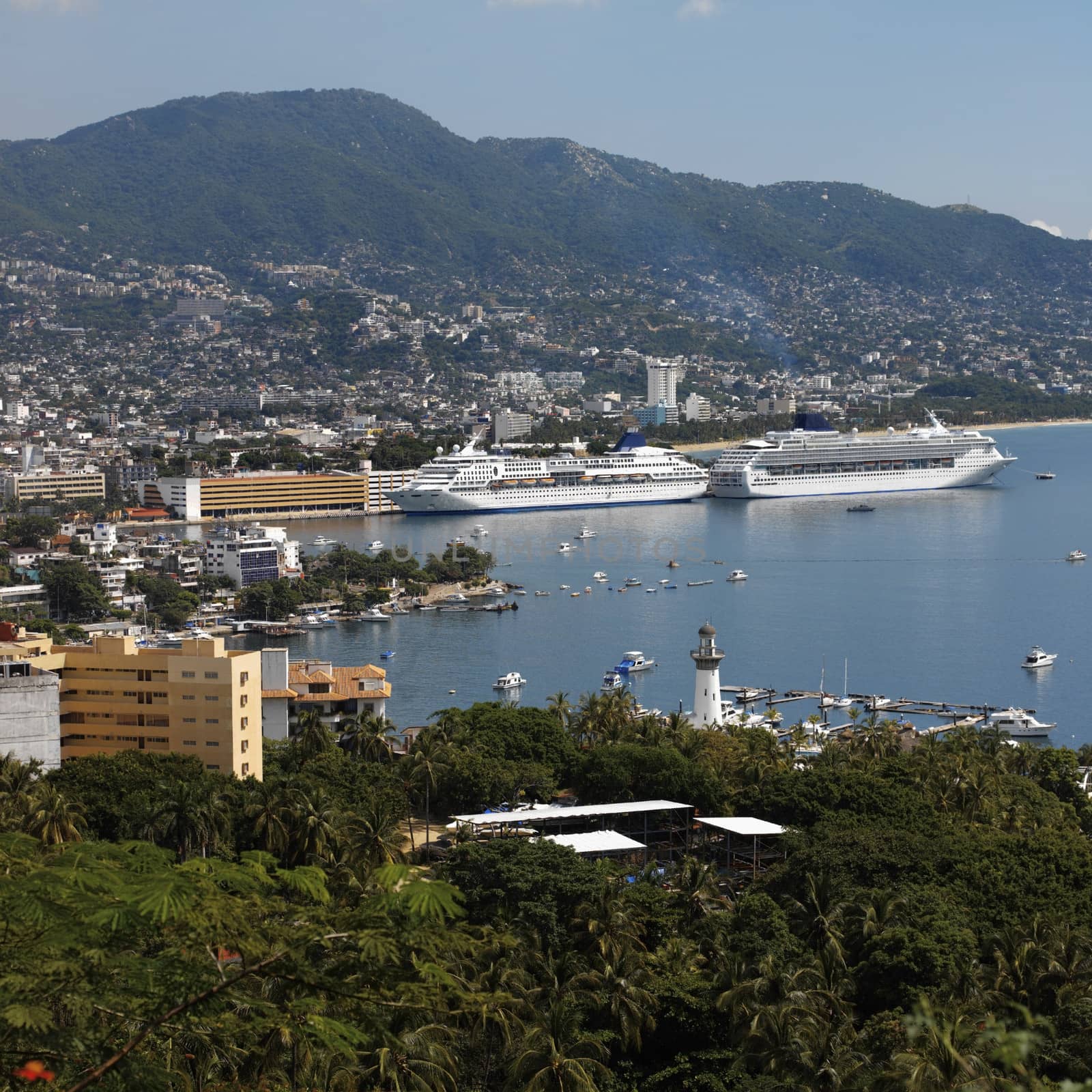 Cruise ships in Acapulco Bay on the Pacific coast of Mexico