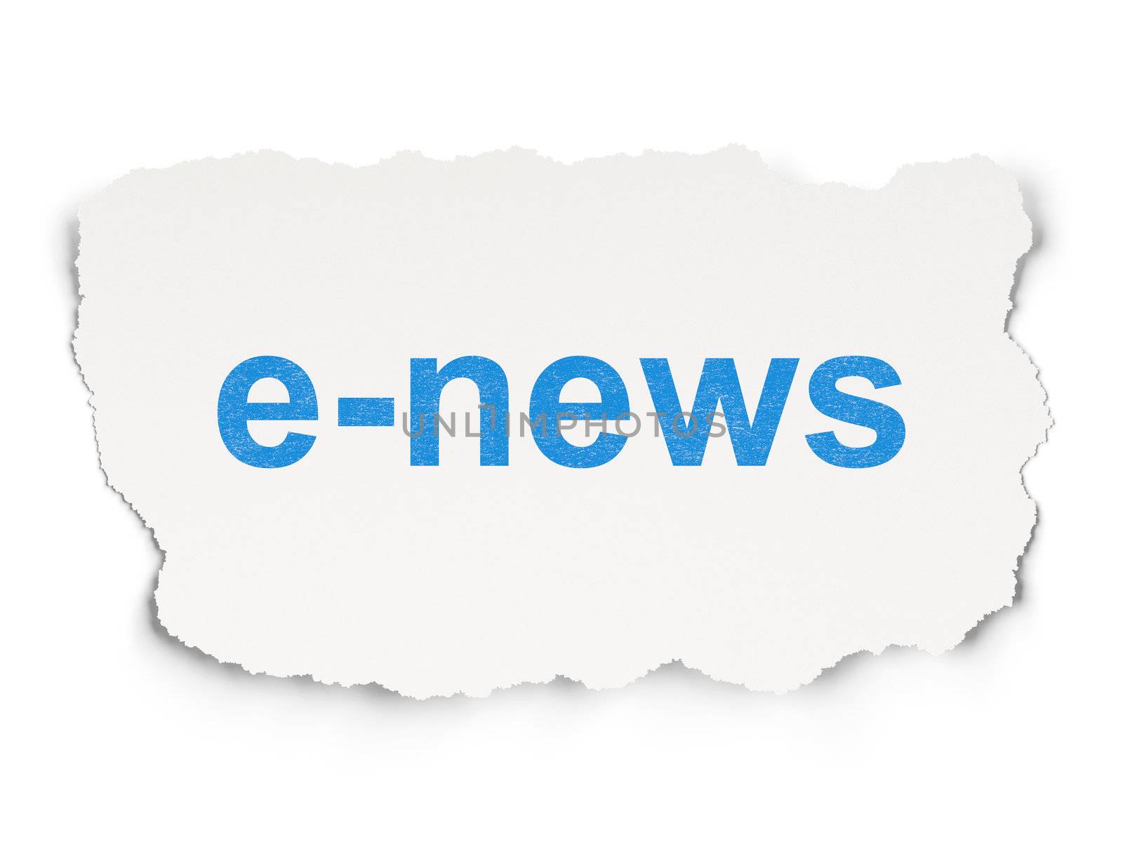 News concept: torn paper with words E-news on Paper background, 3d render
