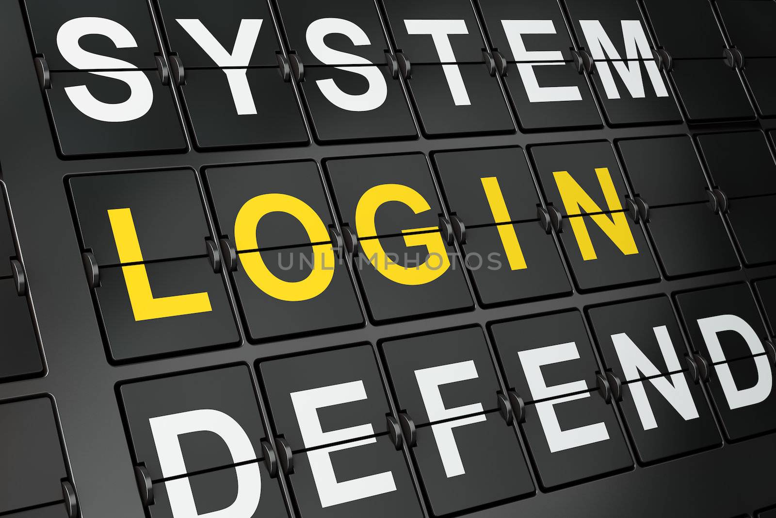 Safety concept: Login on airport board background, 3d render