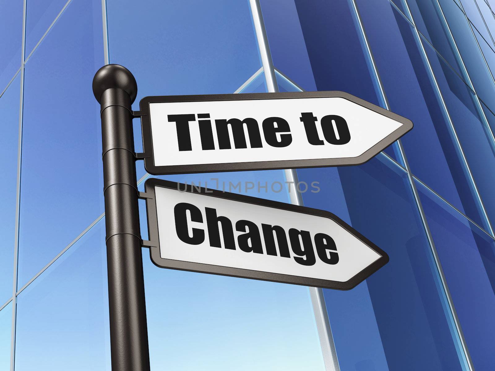 Timeline concept: Time to Change on Building background, 3d render