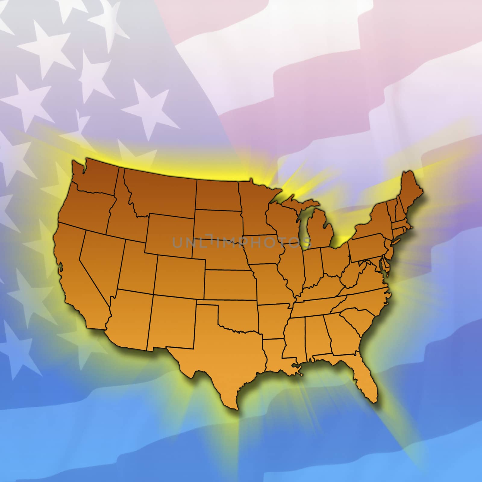 Outline diagram of the mainland states of the United States of America