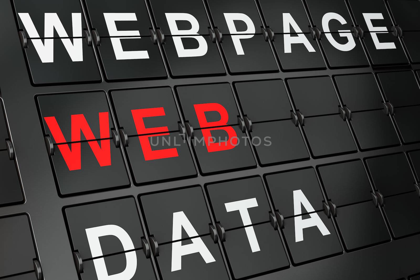 SEO web development concept: Web on airport board background, 3d render