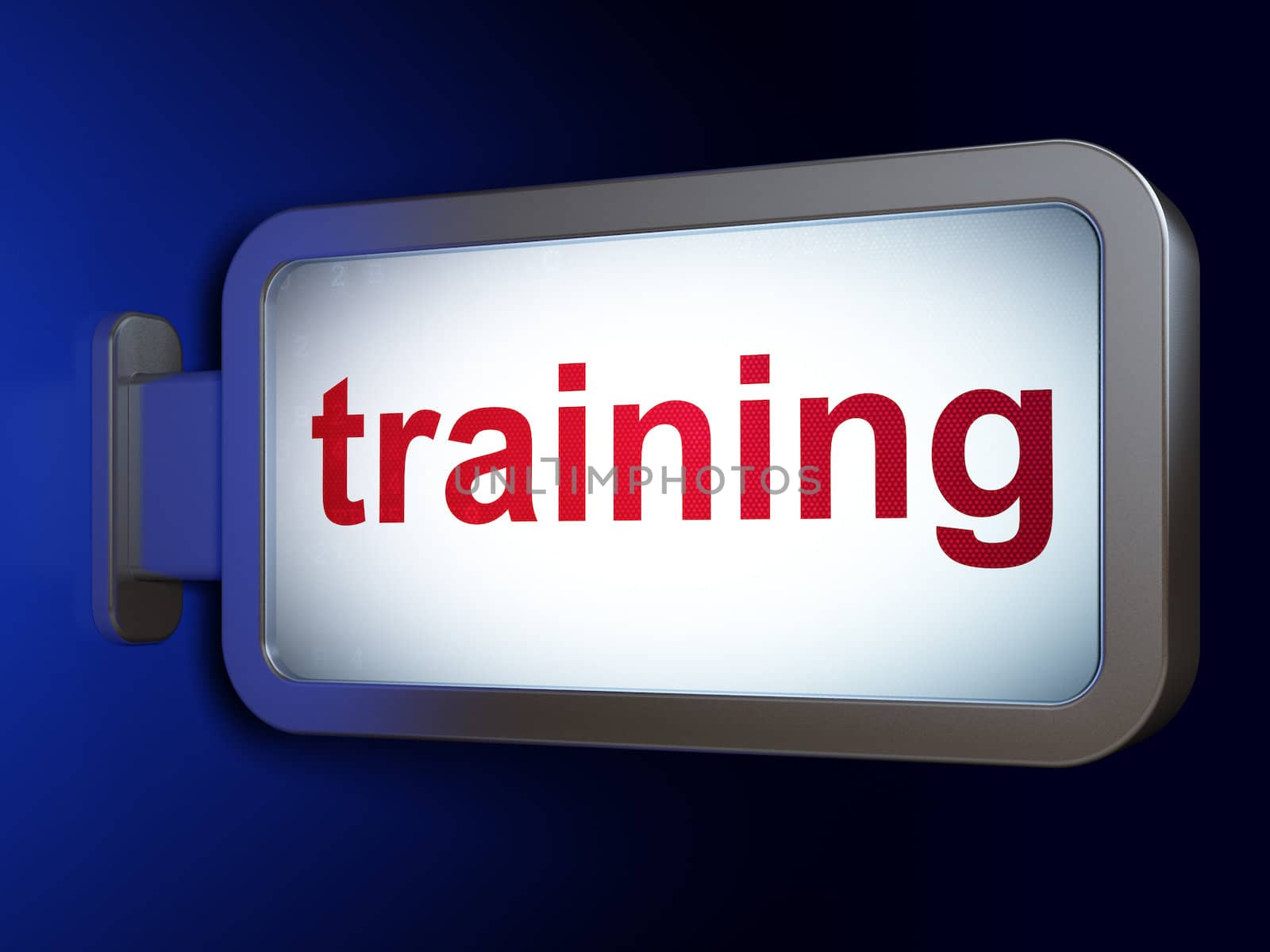 Education concept: Training on advertising billboard background, 3d render