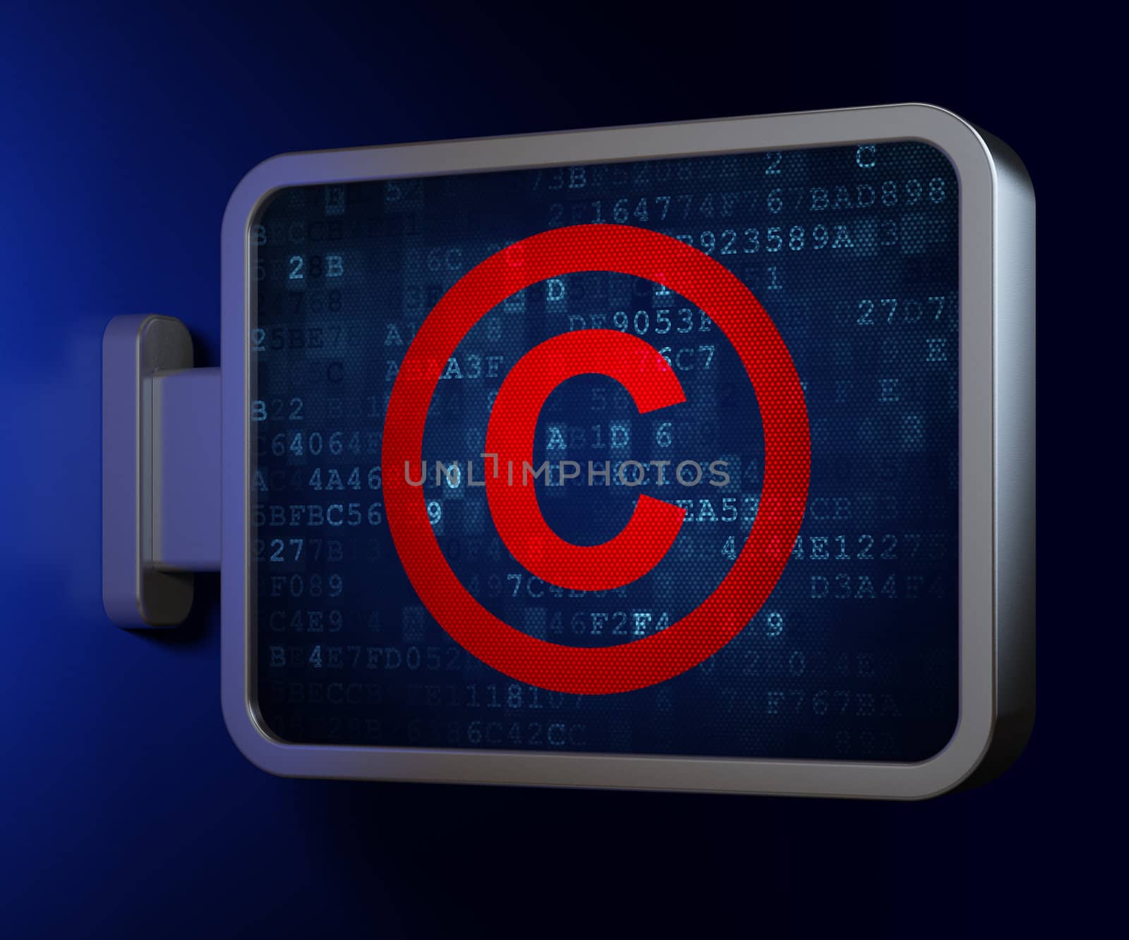 Law concept: Copyright on advertising billboard background, 3d render