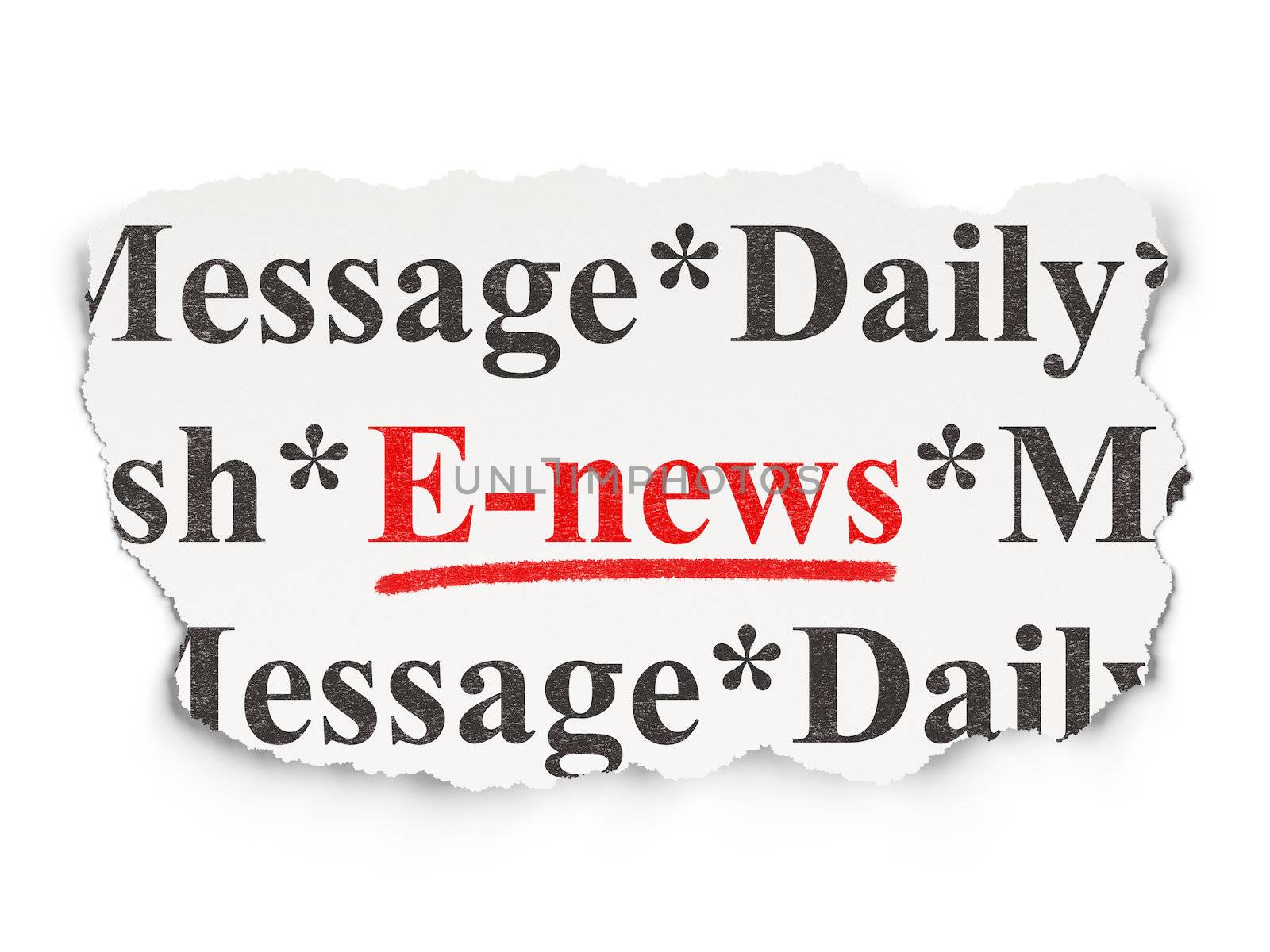 News concept: torn newspaper with words E-news on Paper background, 3d render