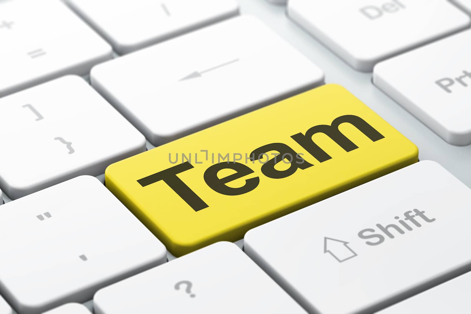 Business concept: computer keyboard with word Team, selected focus on enter button background, 3d render