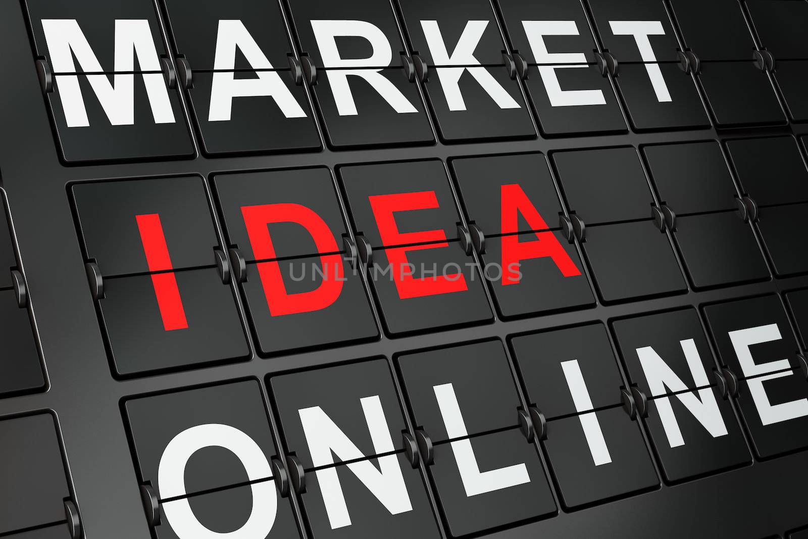 Marketing concept: Idea on airport board background, 3d render