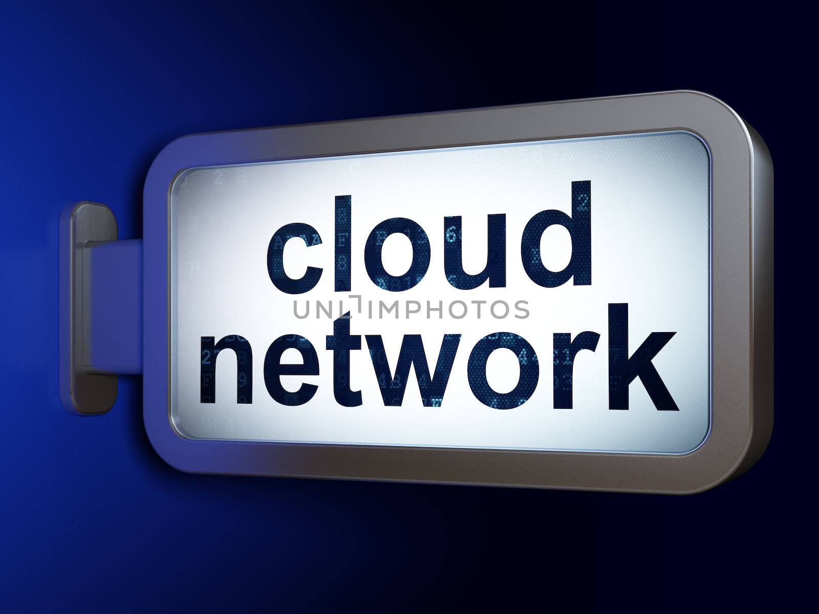 Cloud technology concept: Cloud Network on advertising billboard background, 3d render