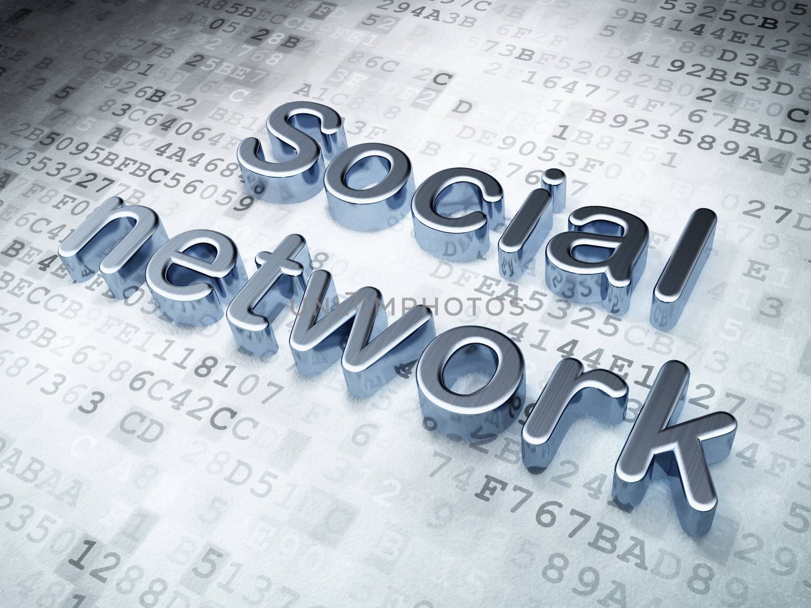 Social network concept: Silver Social Network on digital background, 3d render