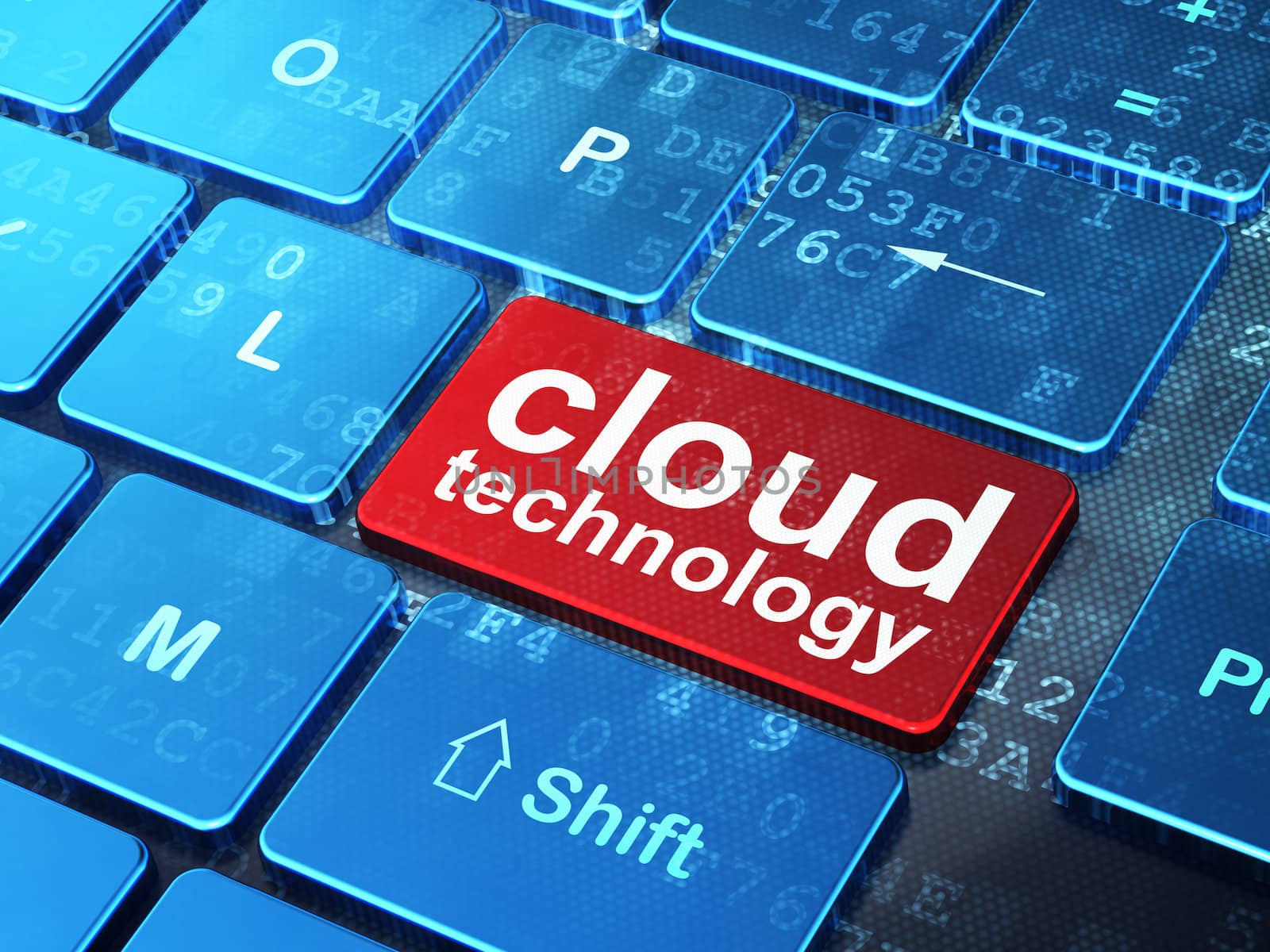 Cloud computing concept: computer keyboard with word Cloud Technology on enter button background, 3d render