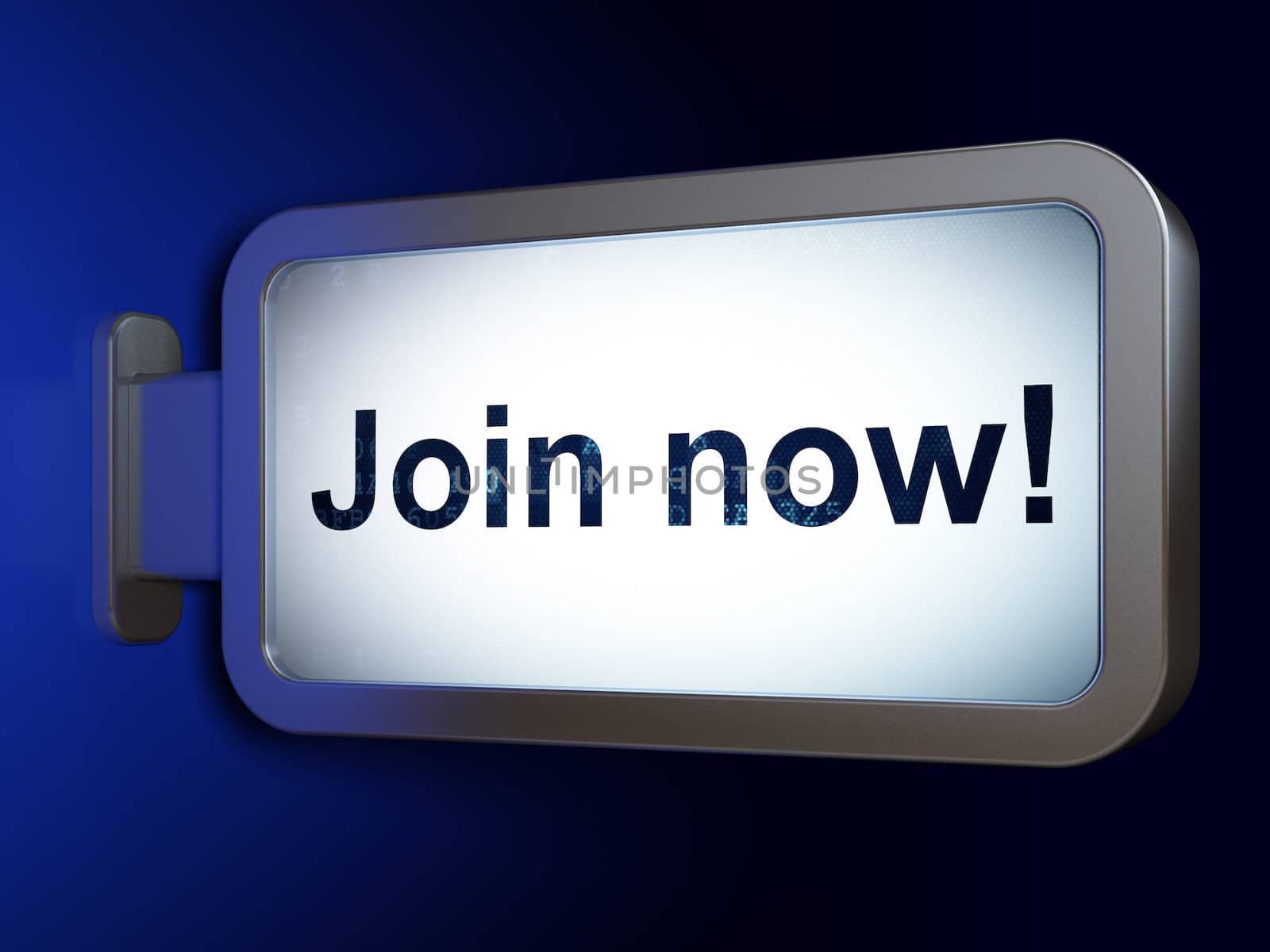 Social media concept: Join now! on advertising billboard background, 3d render