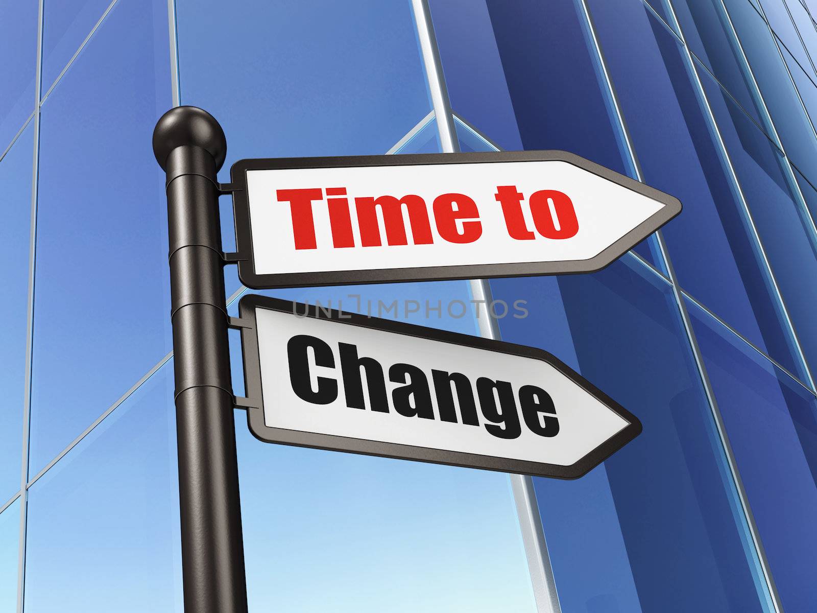 Time concept: Time to Change on Building background, 3d render