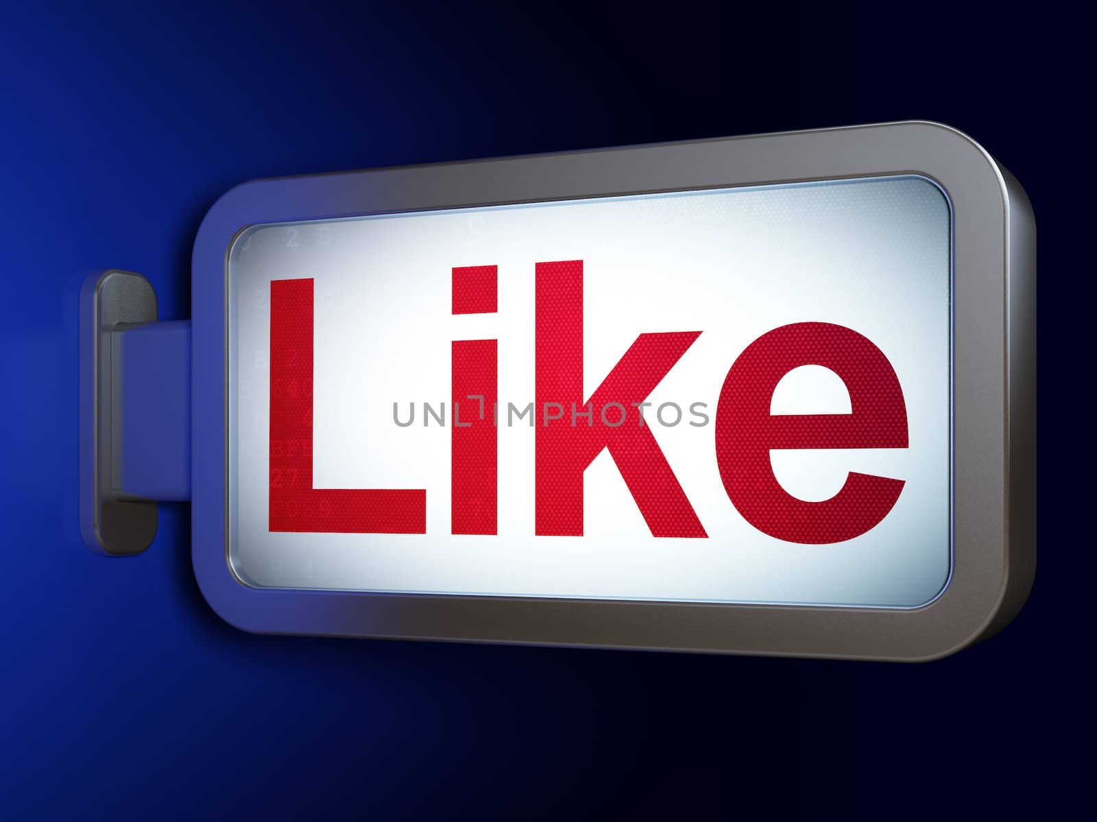 Social network concept: Like on advertising billboard background, 3d render