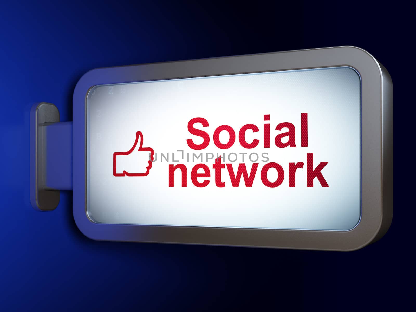 Social network concept: Social Network and Like on advertising billboard background, 3d render