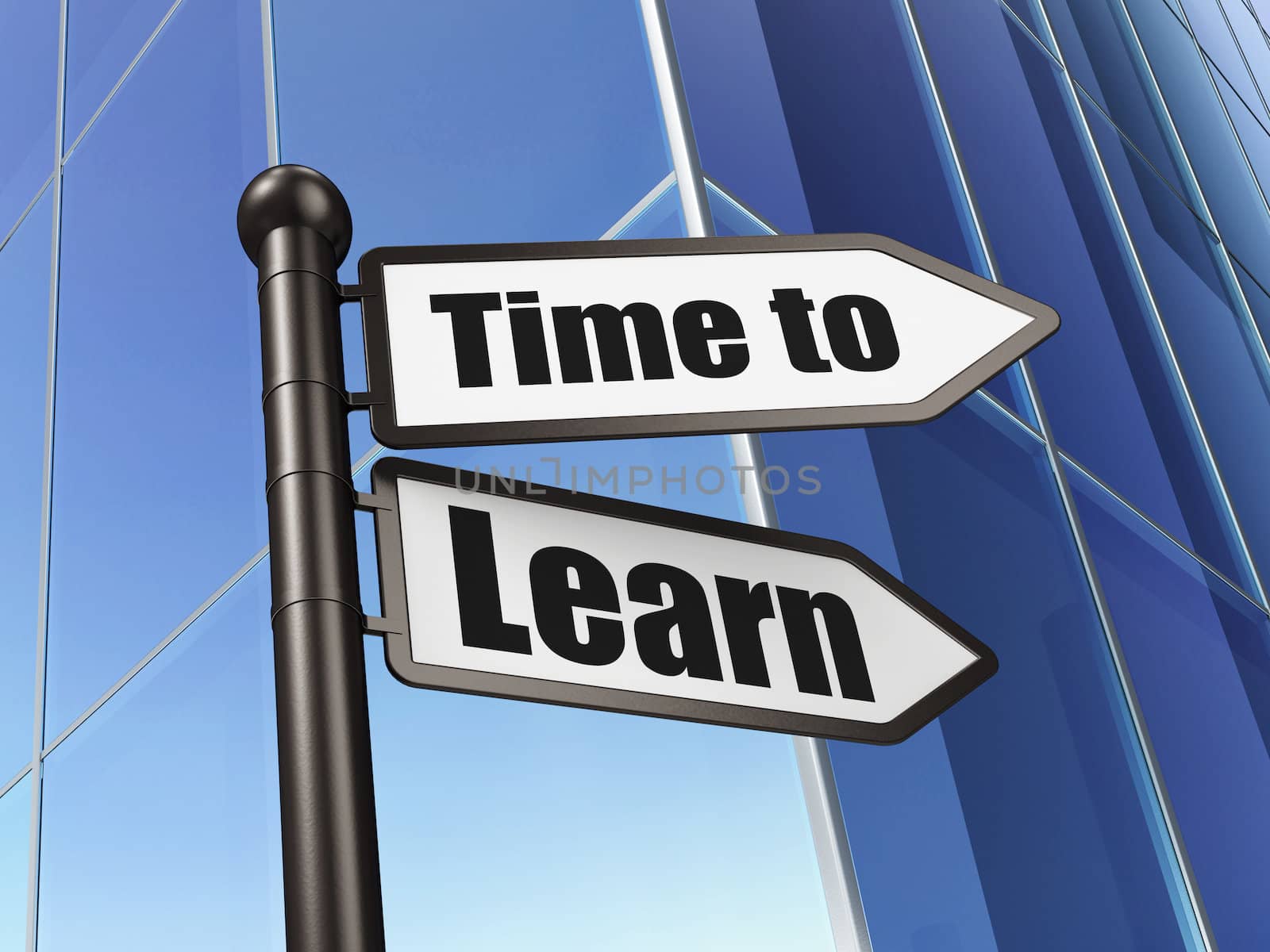 Time concept: Time to Learn on Building background, 3d render