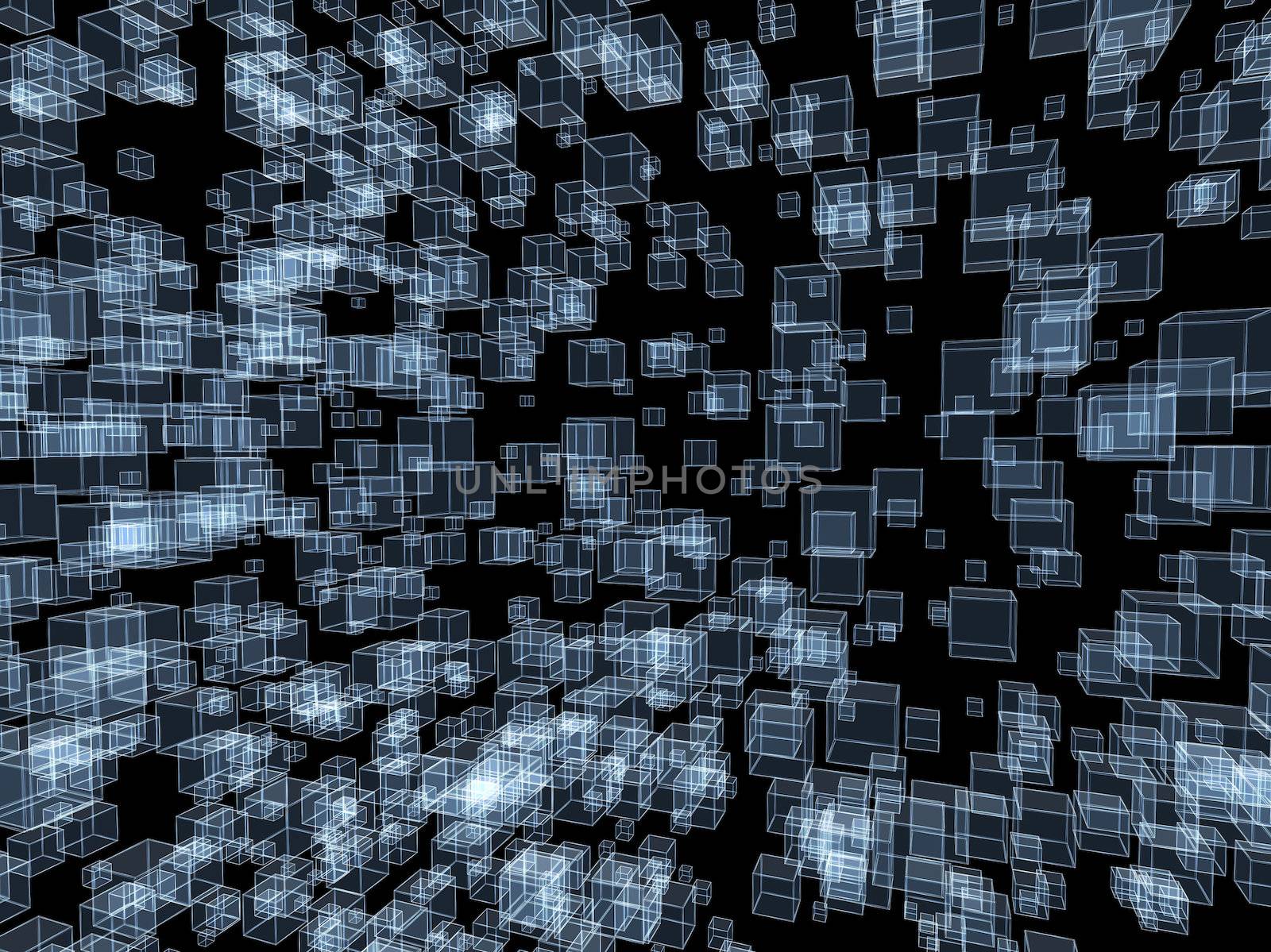 3d abstract background. Blue cubes on black background