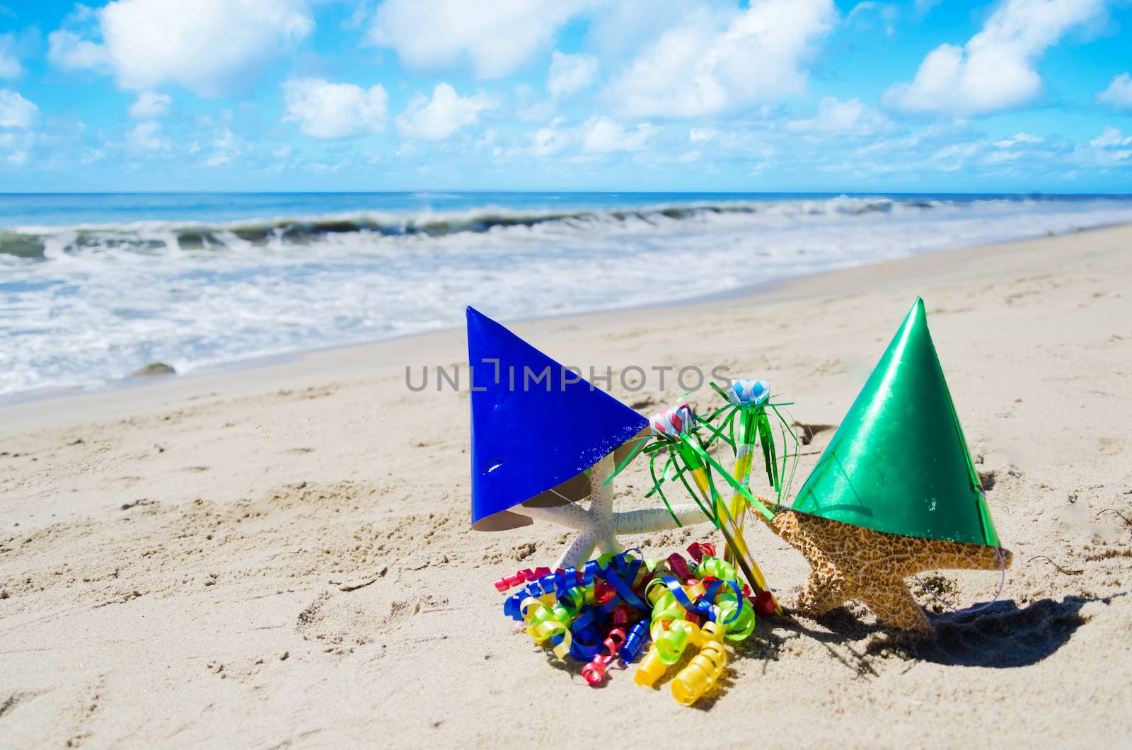 Starfish with  Birthday decorations on the beach by EllenSmile