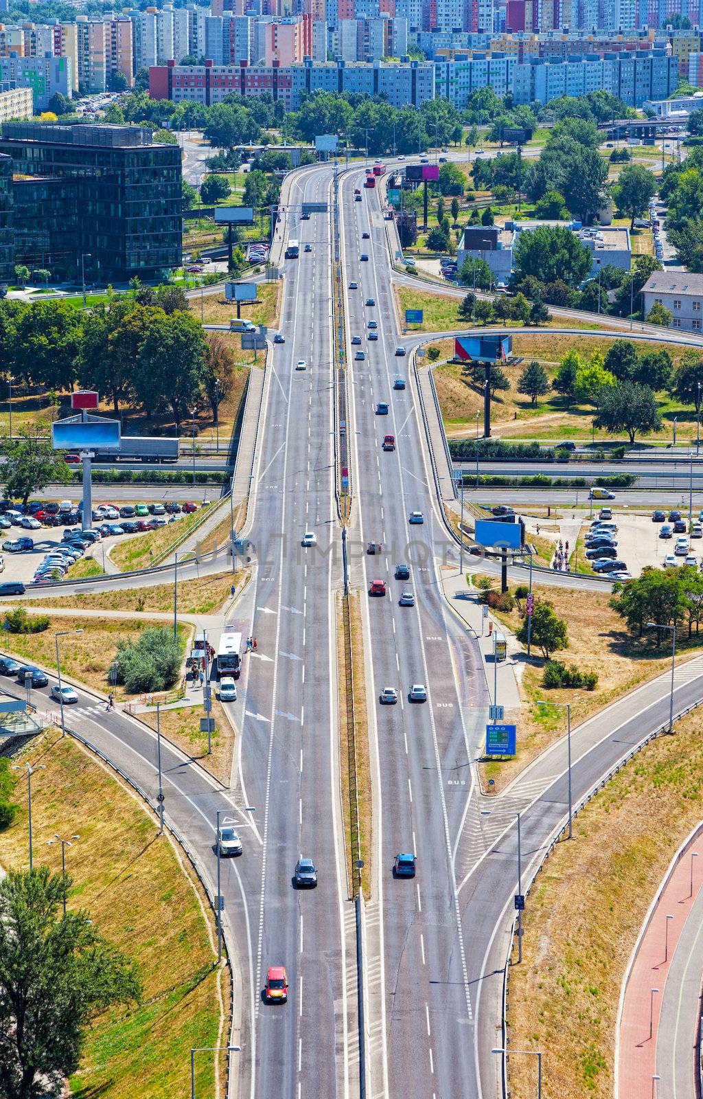 Top view on a big fork of the high-speed highway