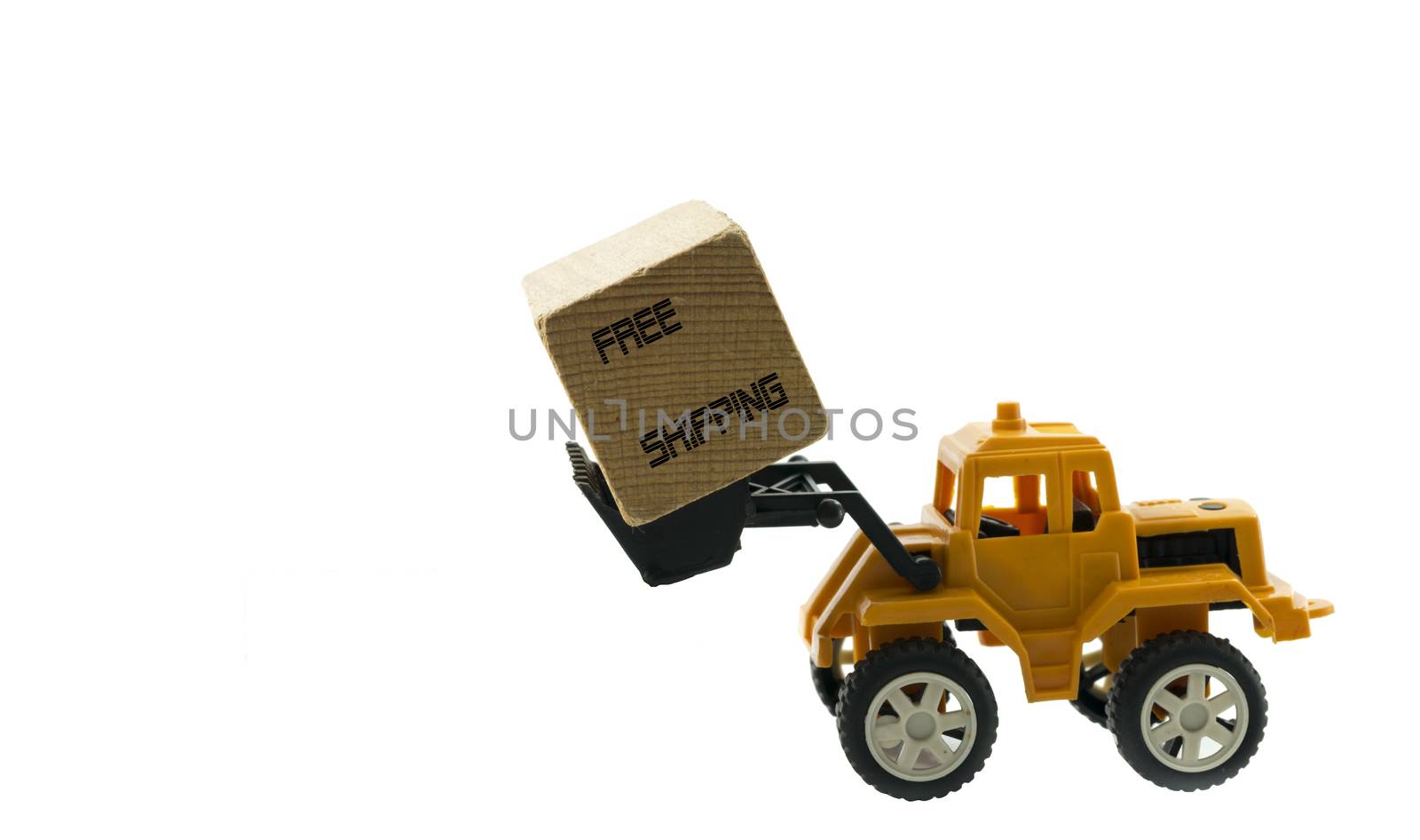 yellow excavator with free shipping text