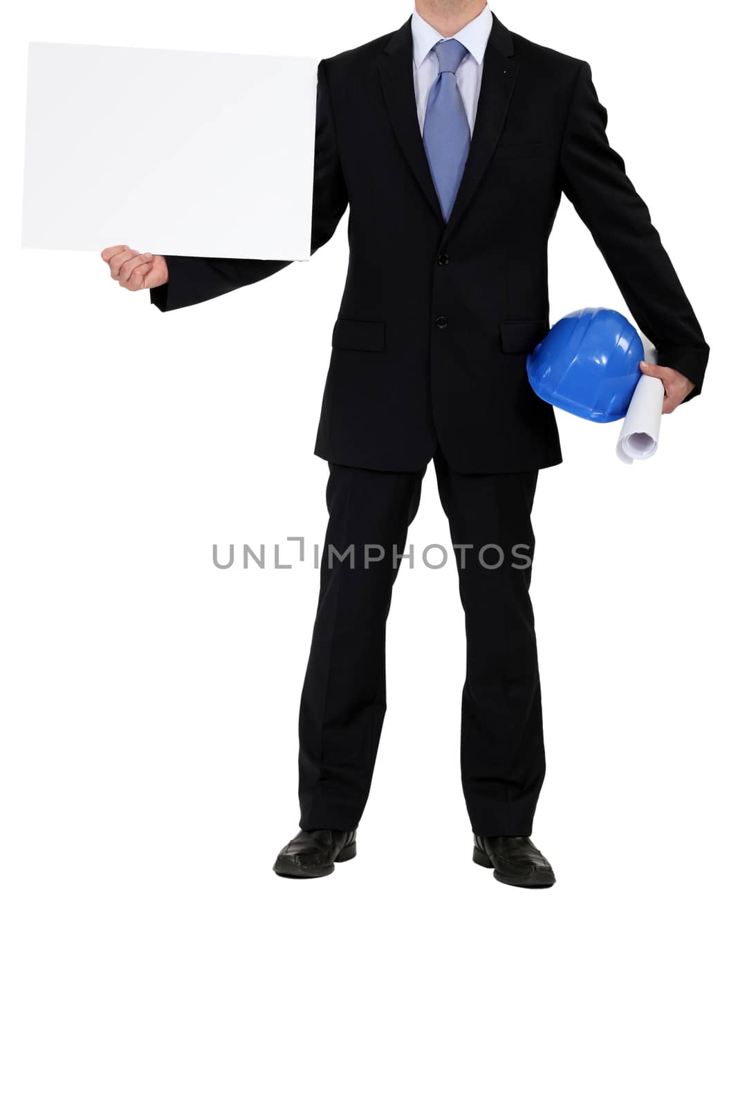Architect holding blank poster
