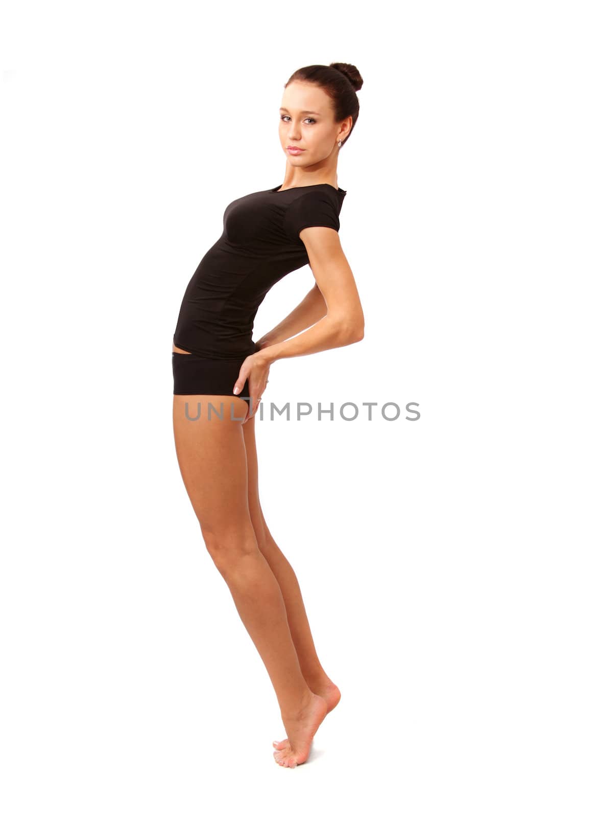 Fitness woman stretching full body isolated on white background