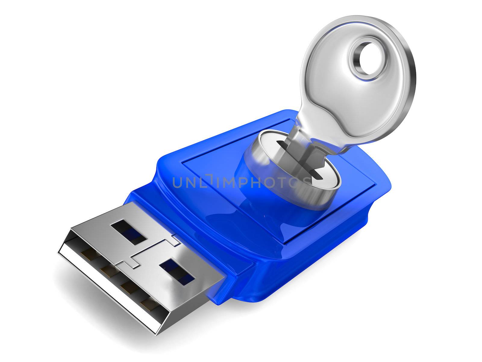 usb flash drive on white background. Isolated 3D image