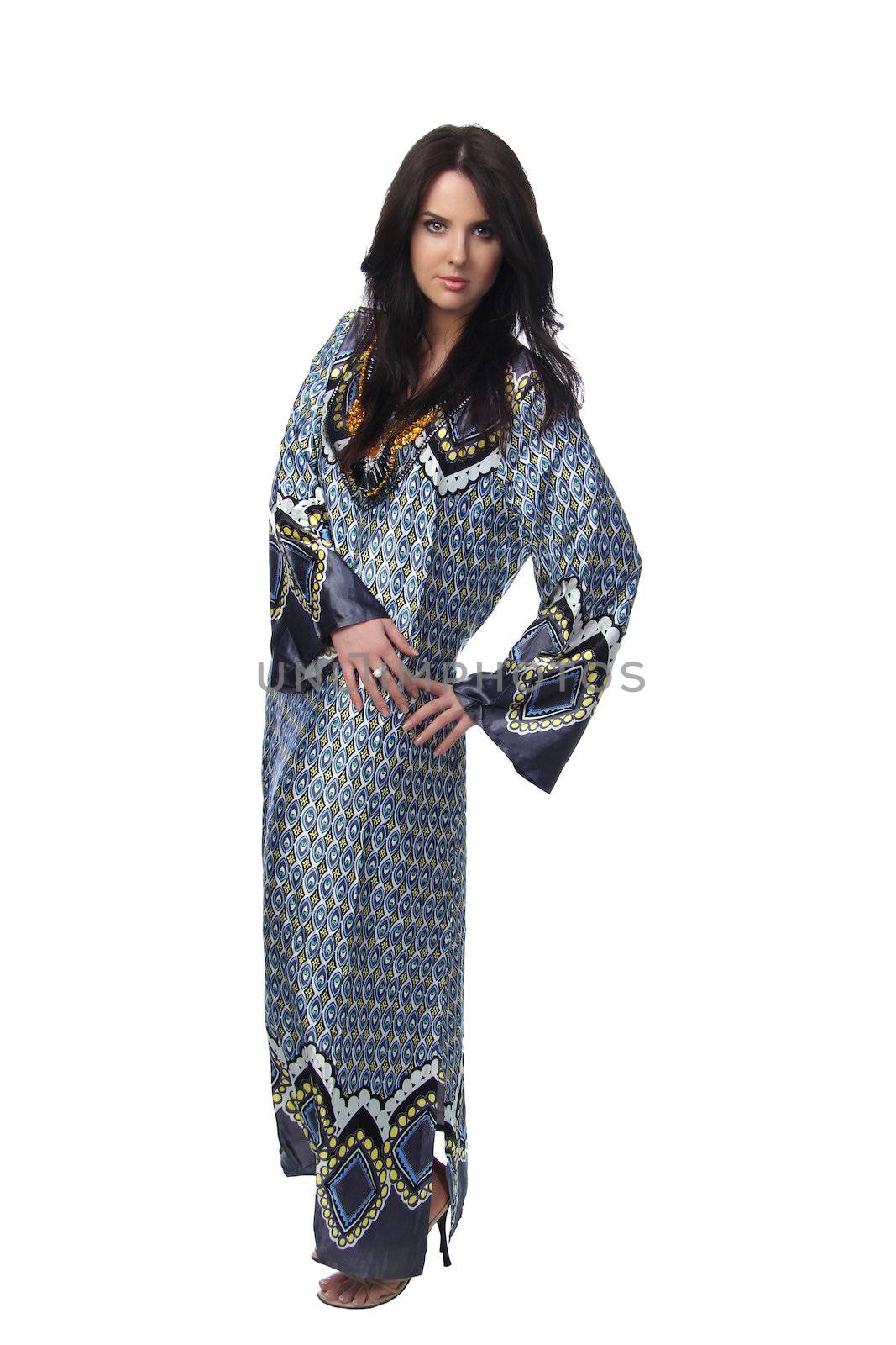 young pretty woman in indian blue dress