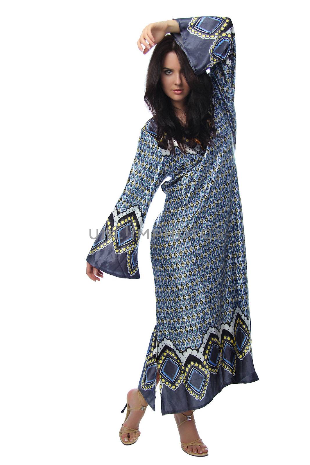 young pretty woman in indian blue dress