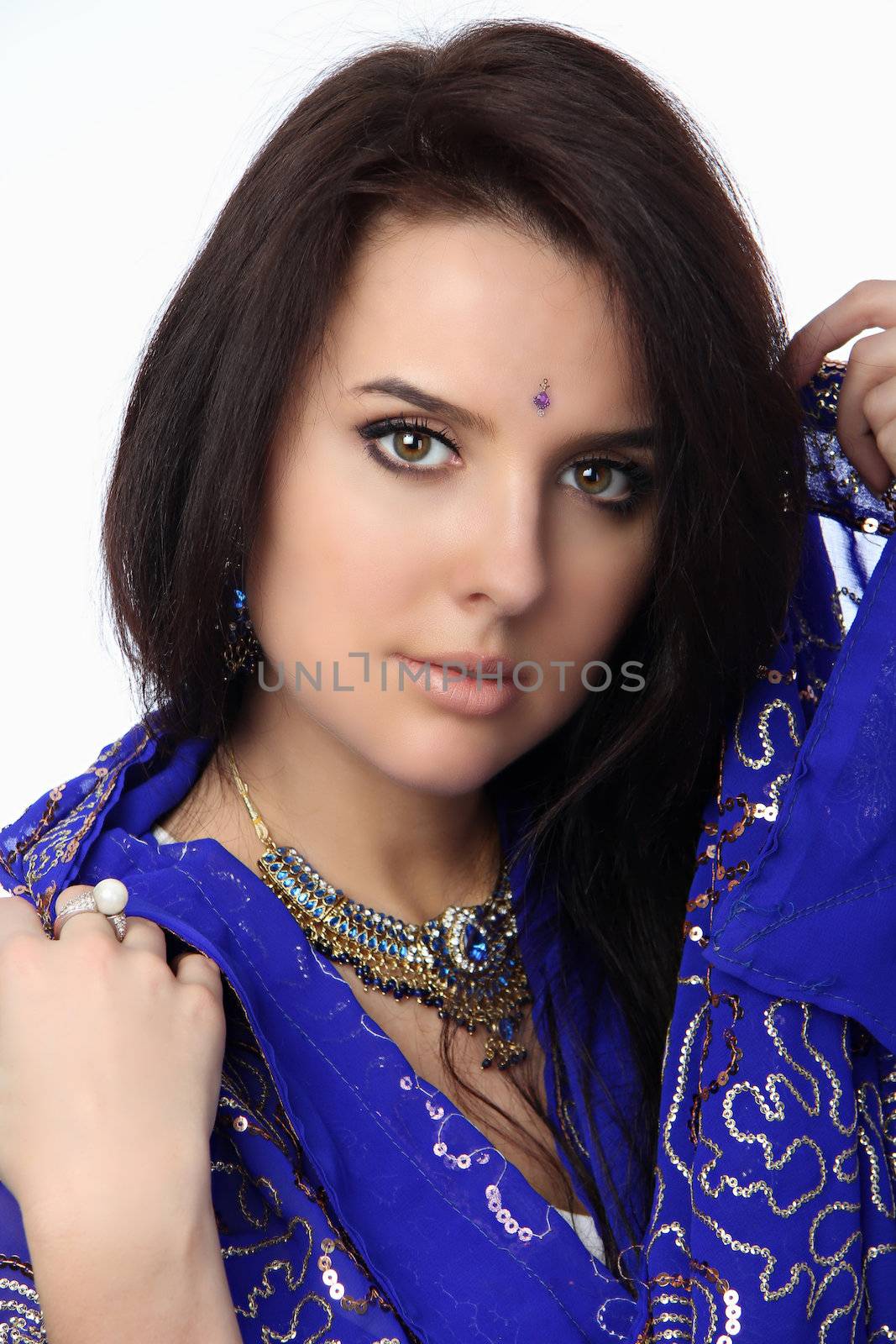 young pretty woman in indian blue dress