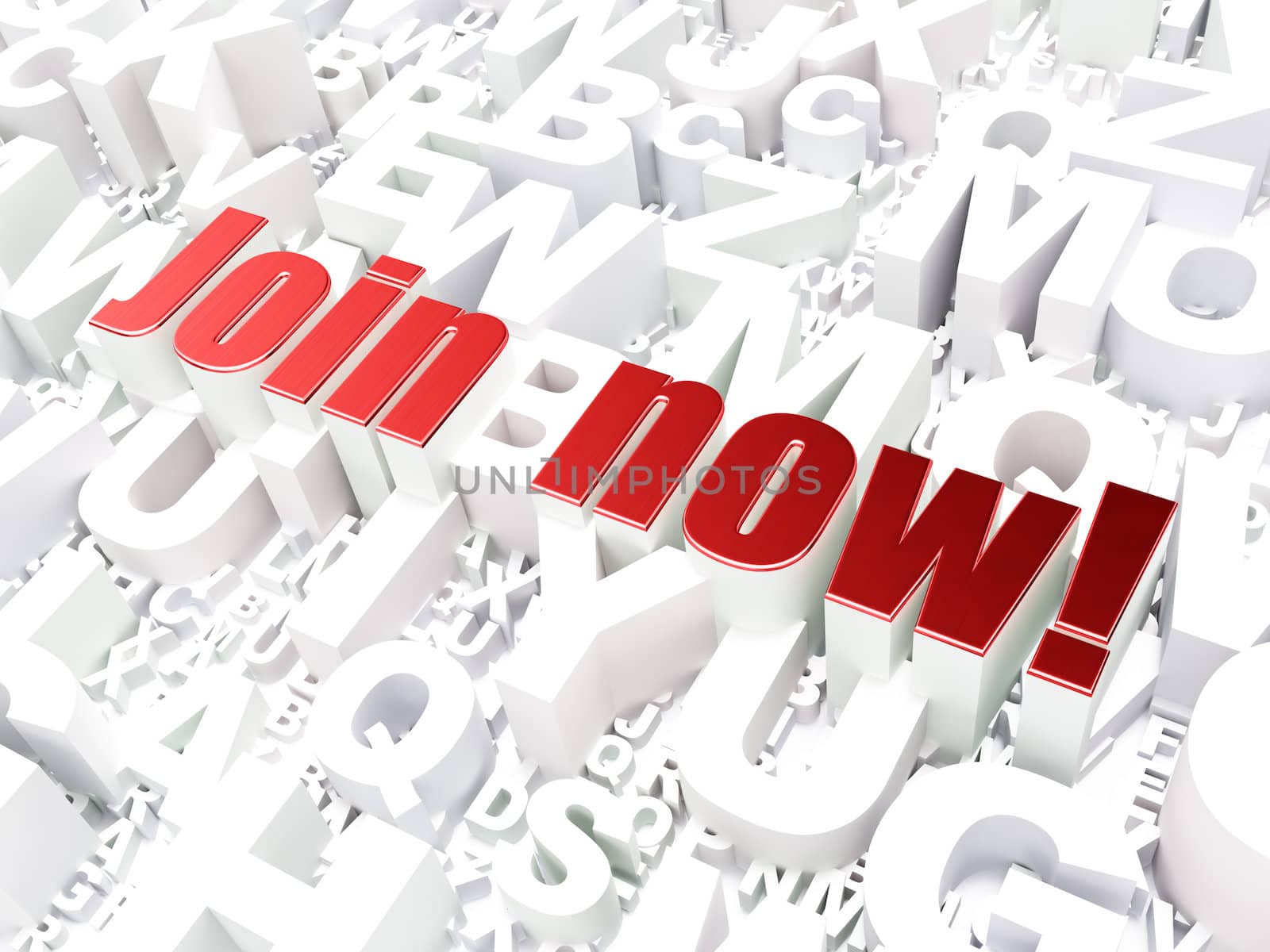 Social media concept: Join now! on alphabet  background, 3d render