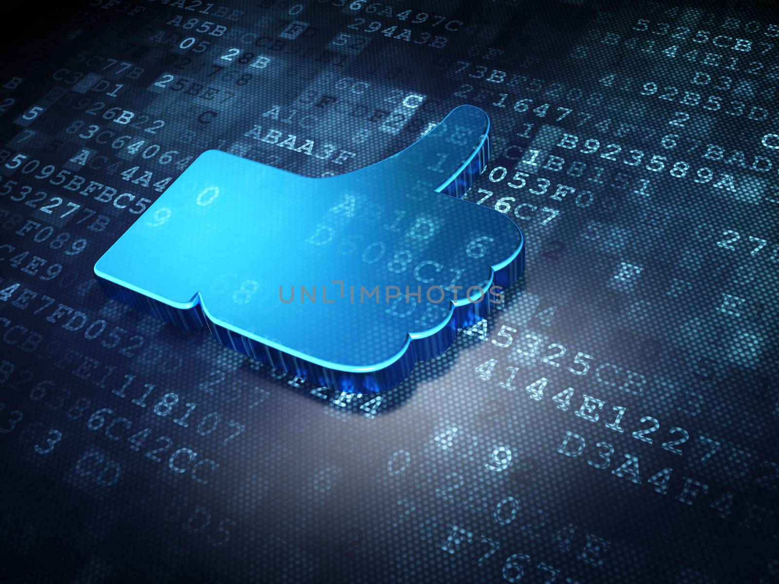 Social network concept: Blue Like on digital background, 3d render