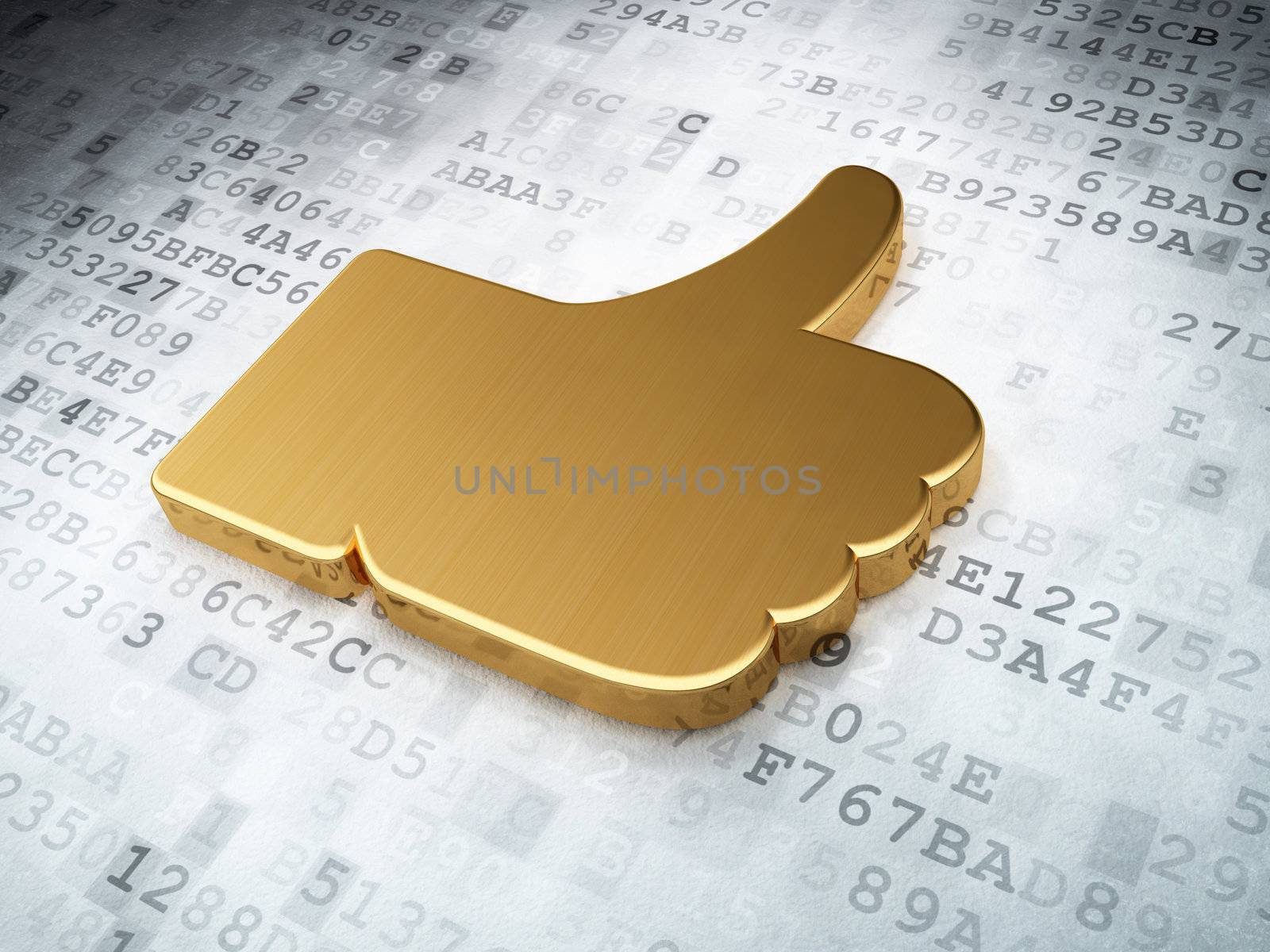 Social network concept: Golden Like on digital background, 3d render