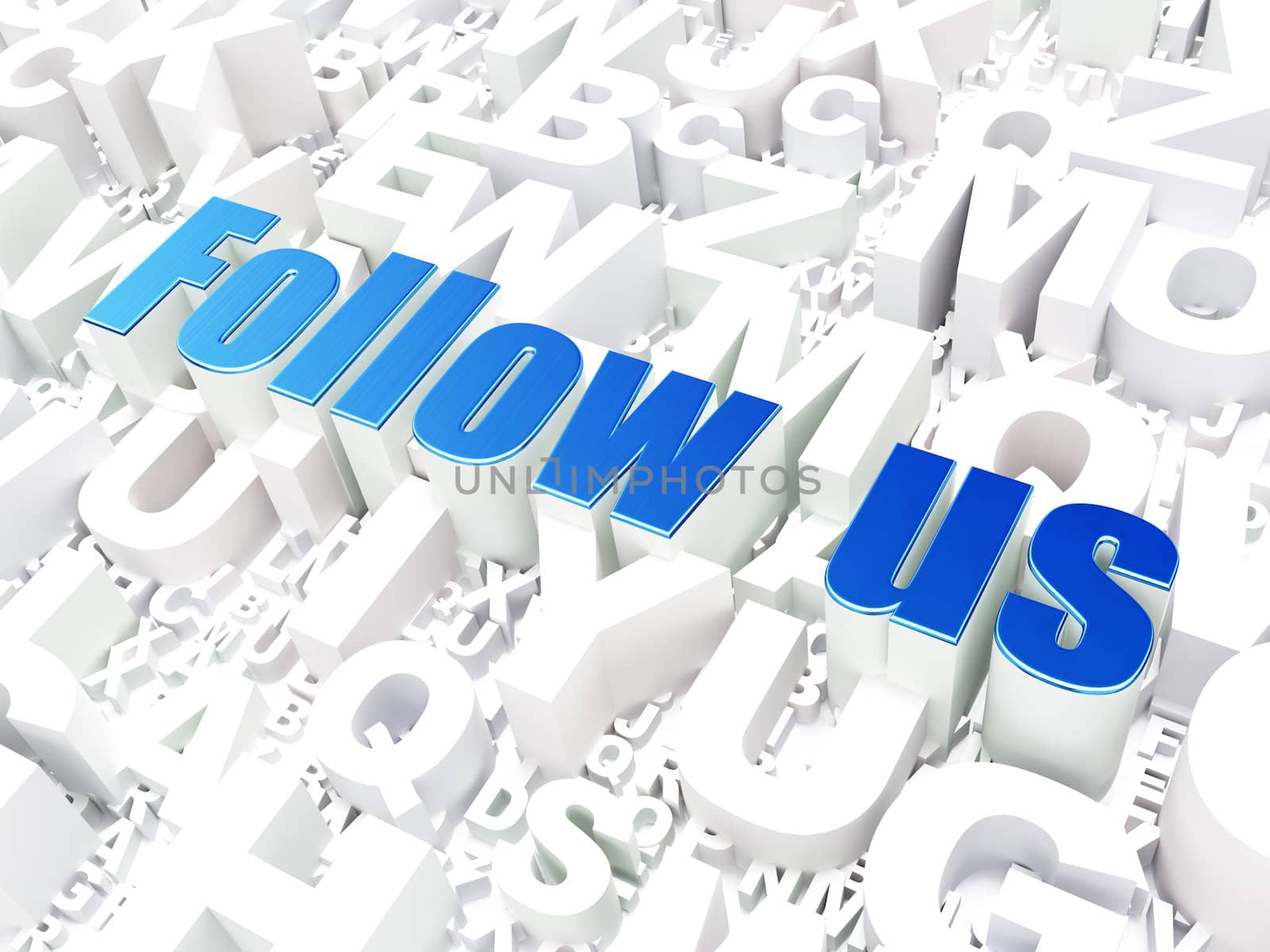 Social media concept: Follow us on alphabet  background, 3d render