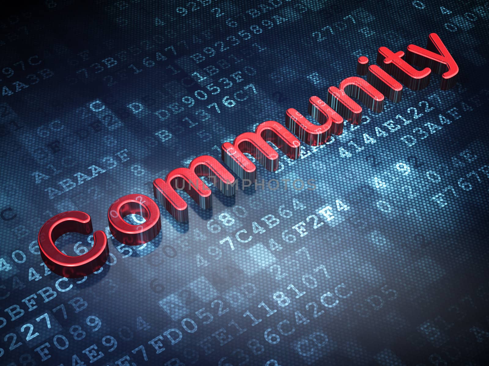 Social media concept: Red Community on digital background, 3d render