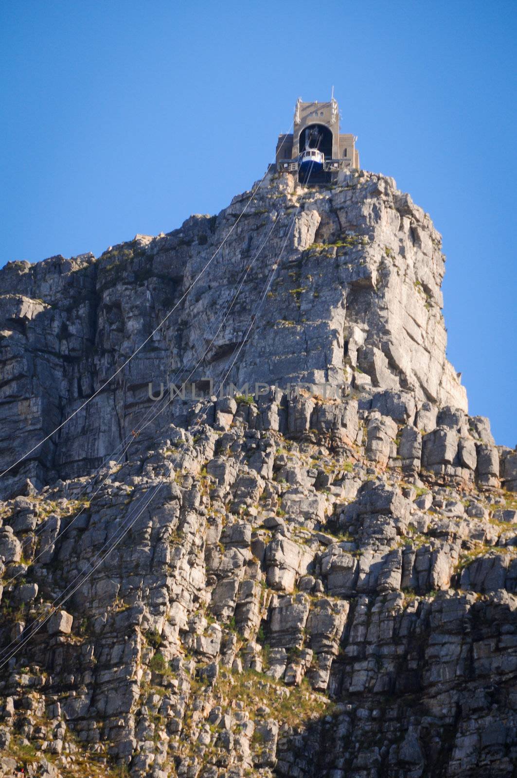 High mountain with cable car in Cape Town, South Africa 