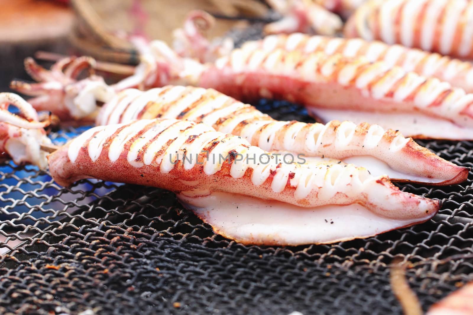 Squid grilled on charcoal