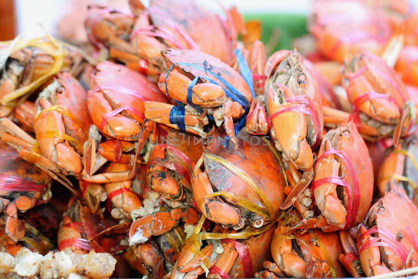 Many red crabs for sale on market