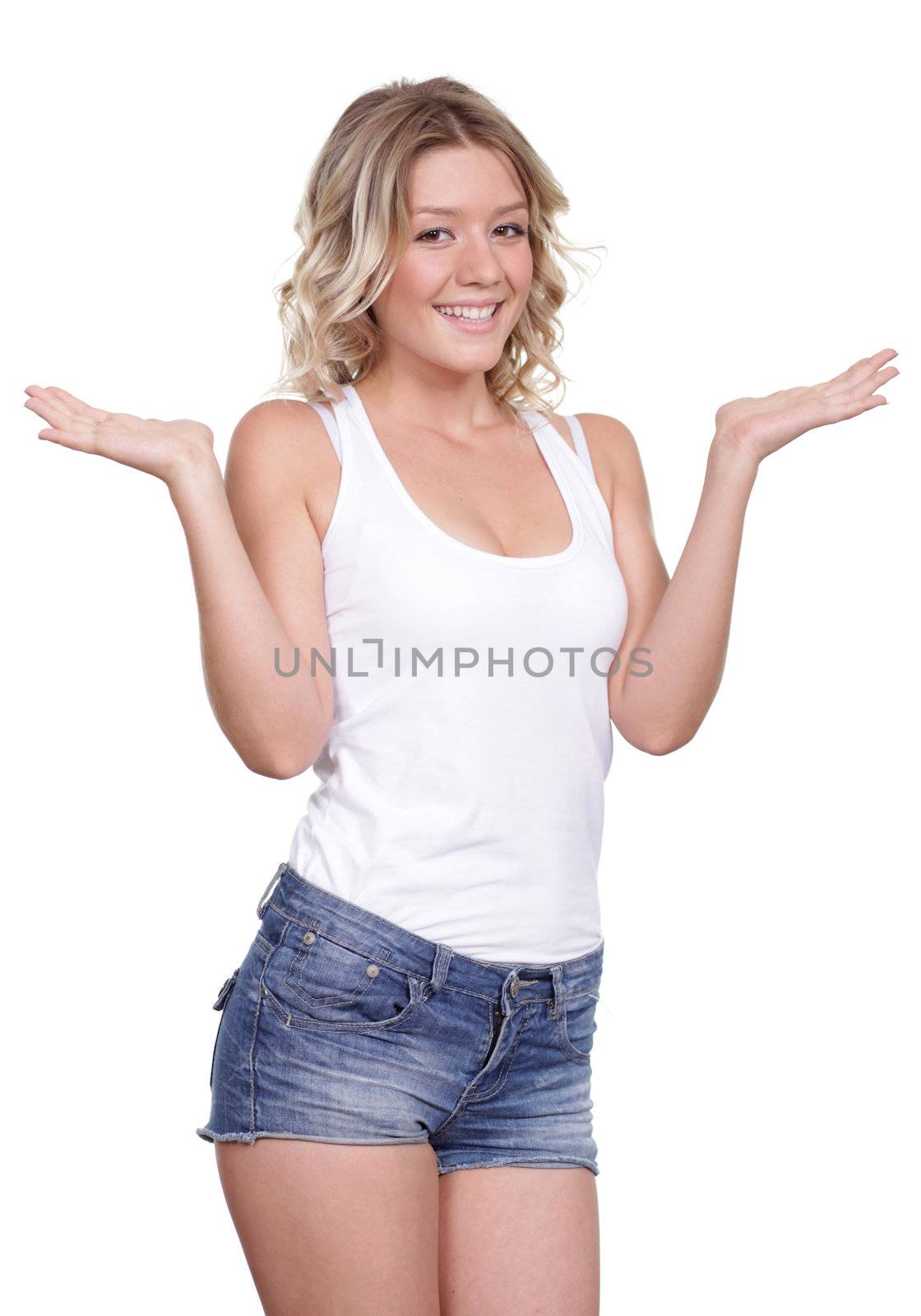 beautiful young woman in blue short