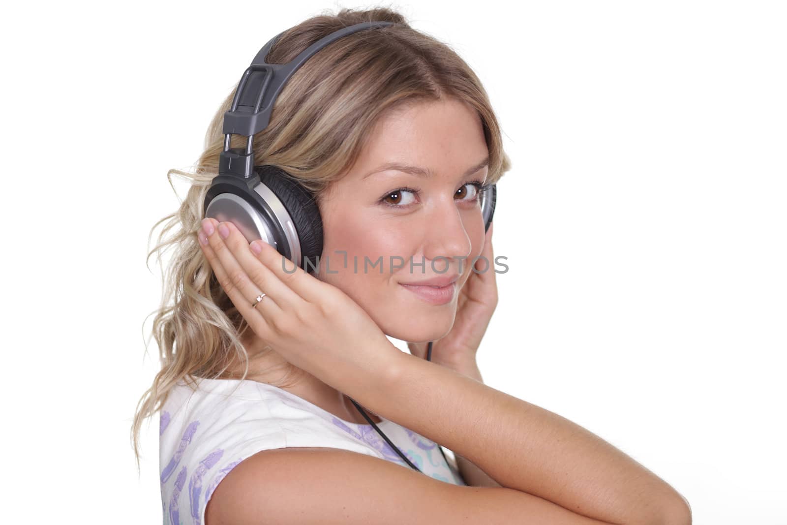 happy young woman listening to music