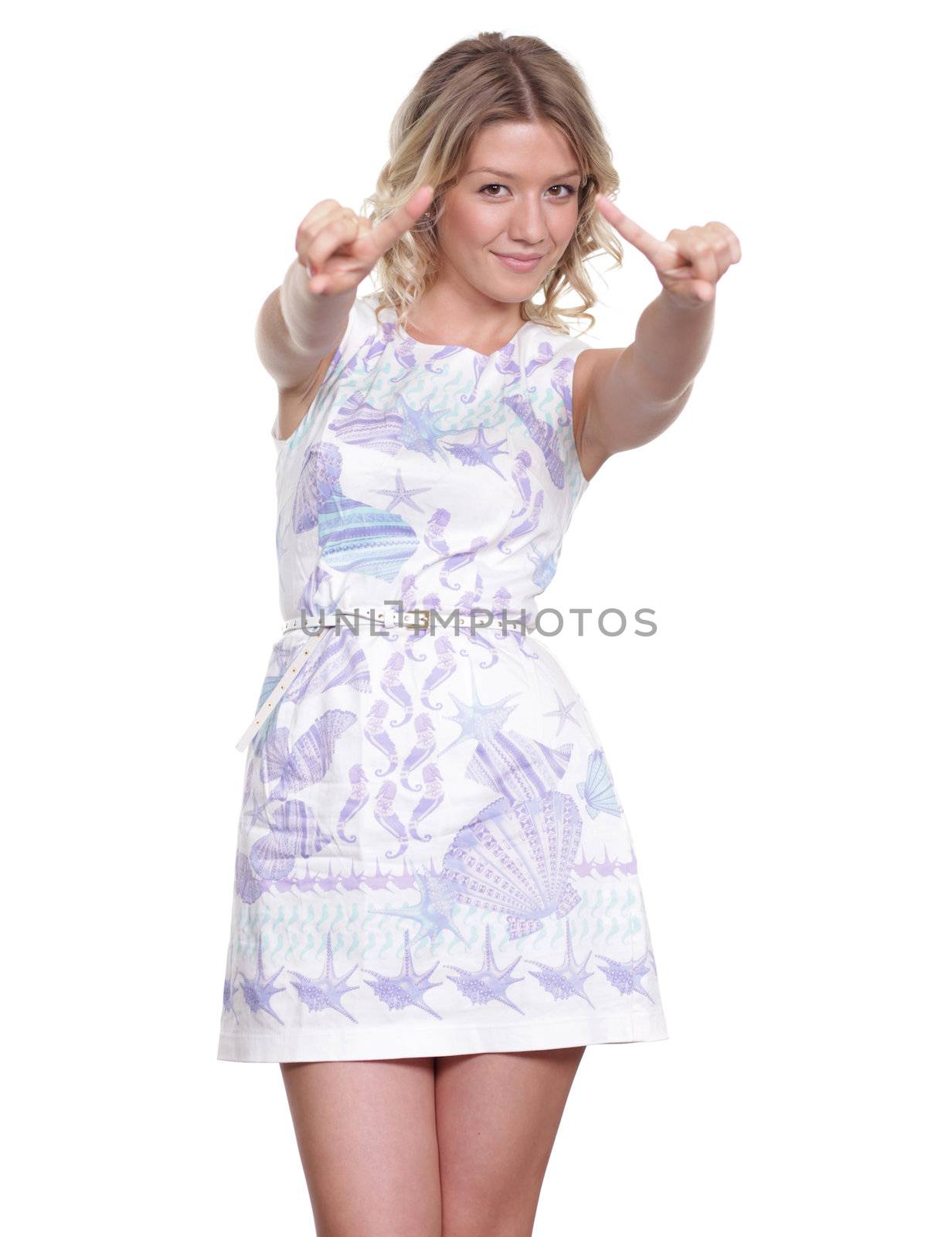 Happy young woman in sexy dress