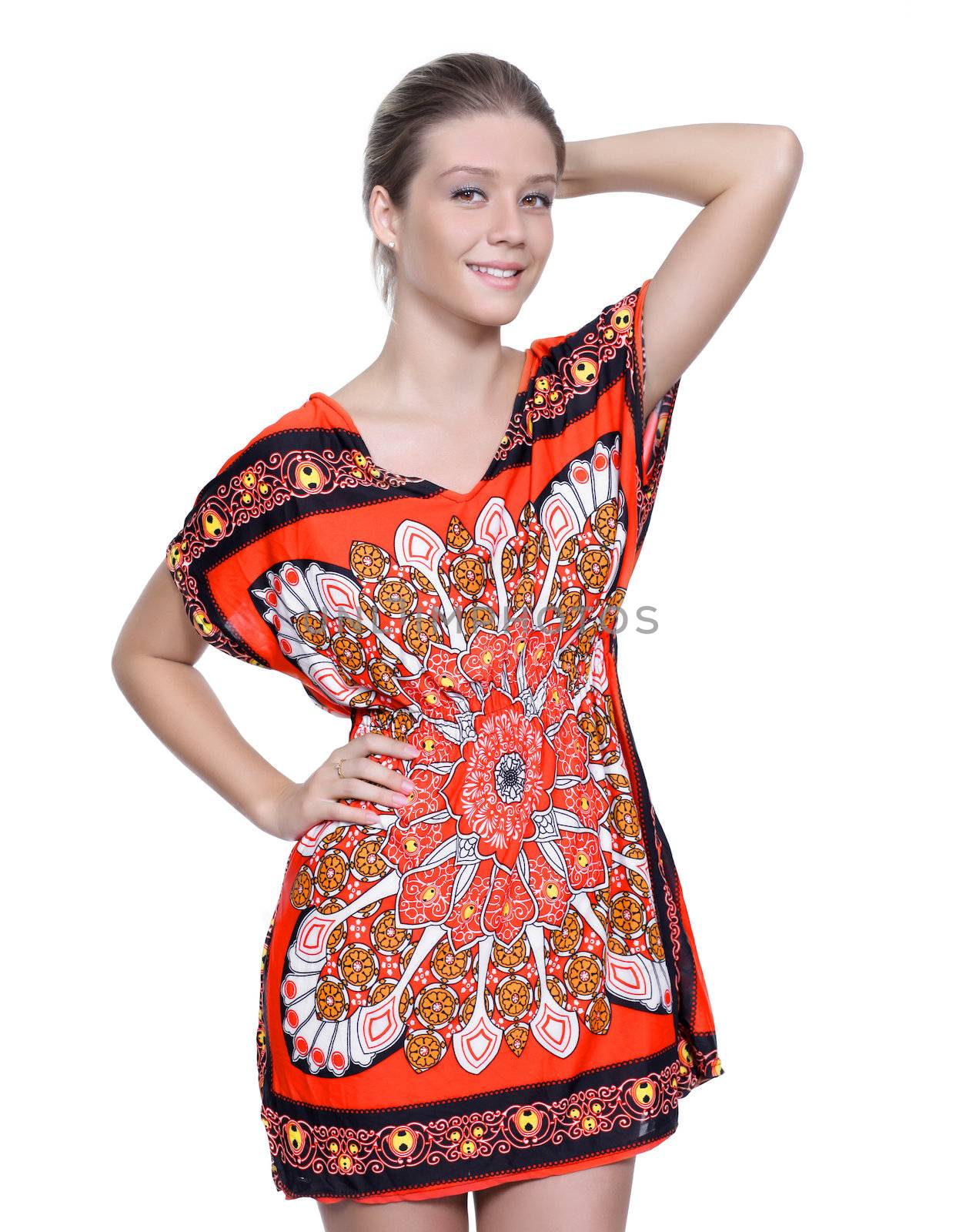 Happy young woman in sexy dress