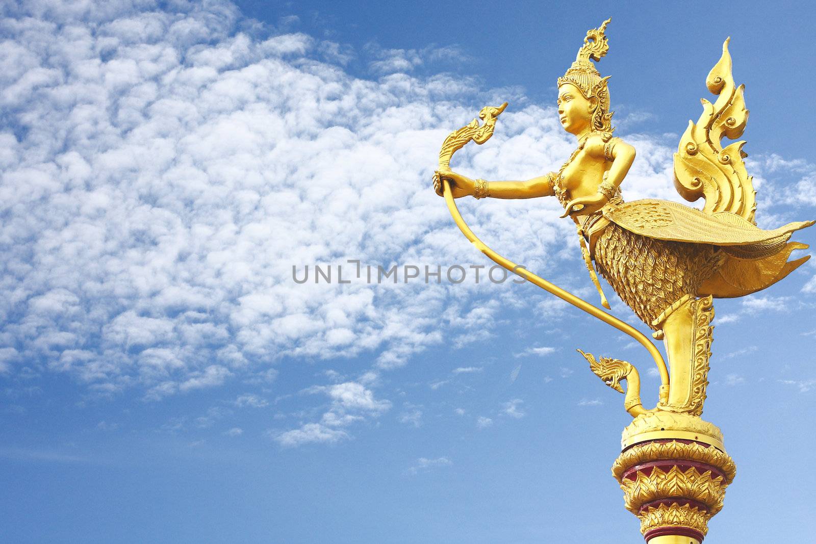 Gold Garuda statue in the sky by myrainjom01