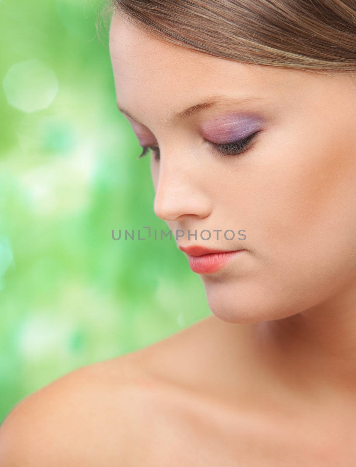 Close-up, beauty portrait of a  beautiful young woman