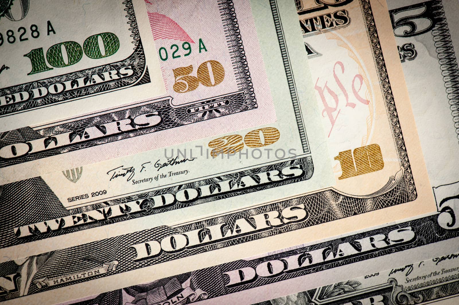 United States various dollar bills macro shot.