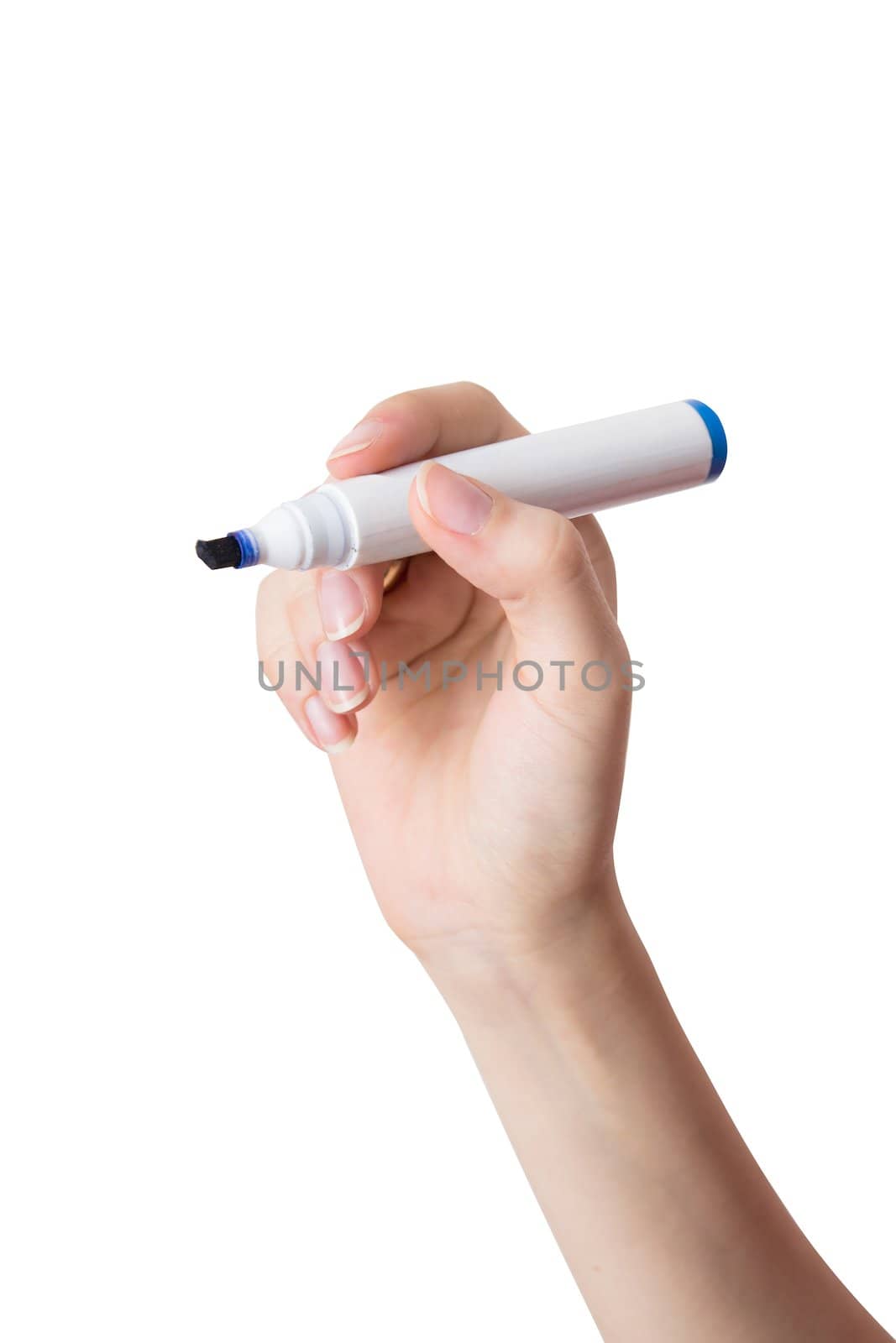 Hand with blue marker isolated over white by simpson33