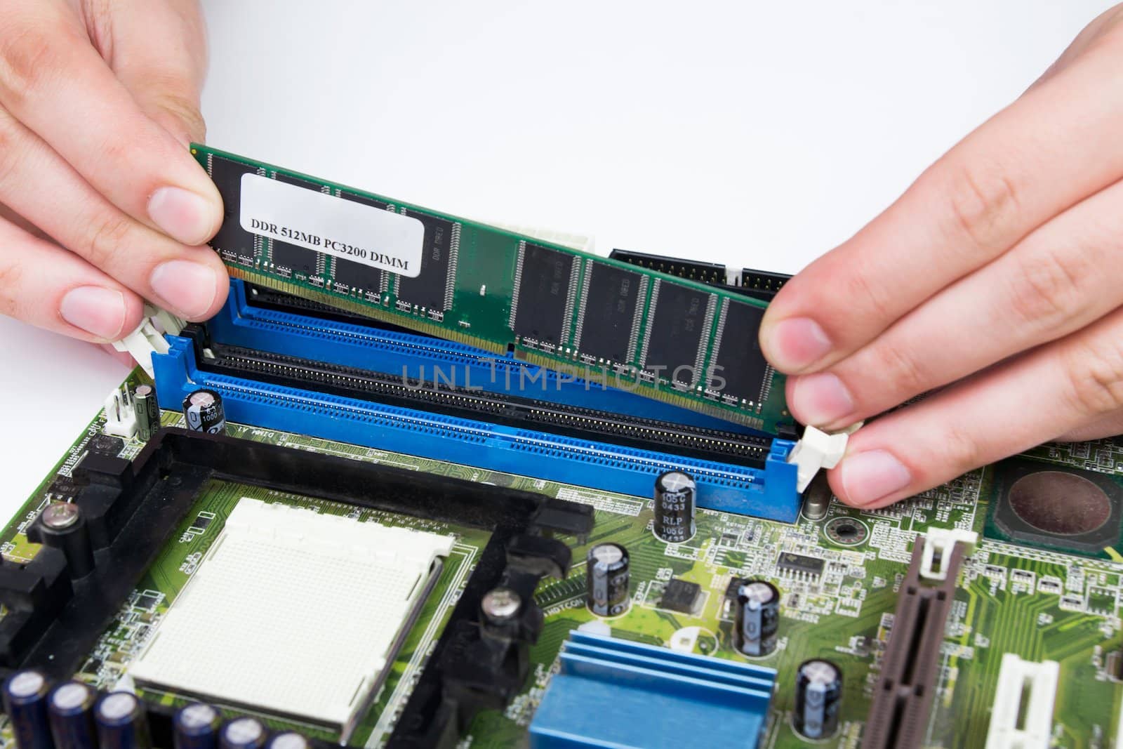 Man installing memory. PC motherboard RAM upgrade by simpson33