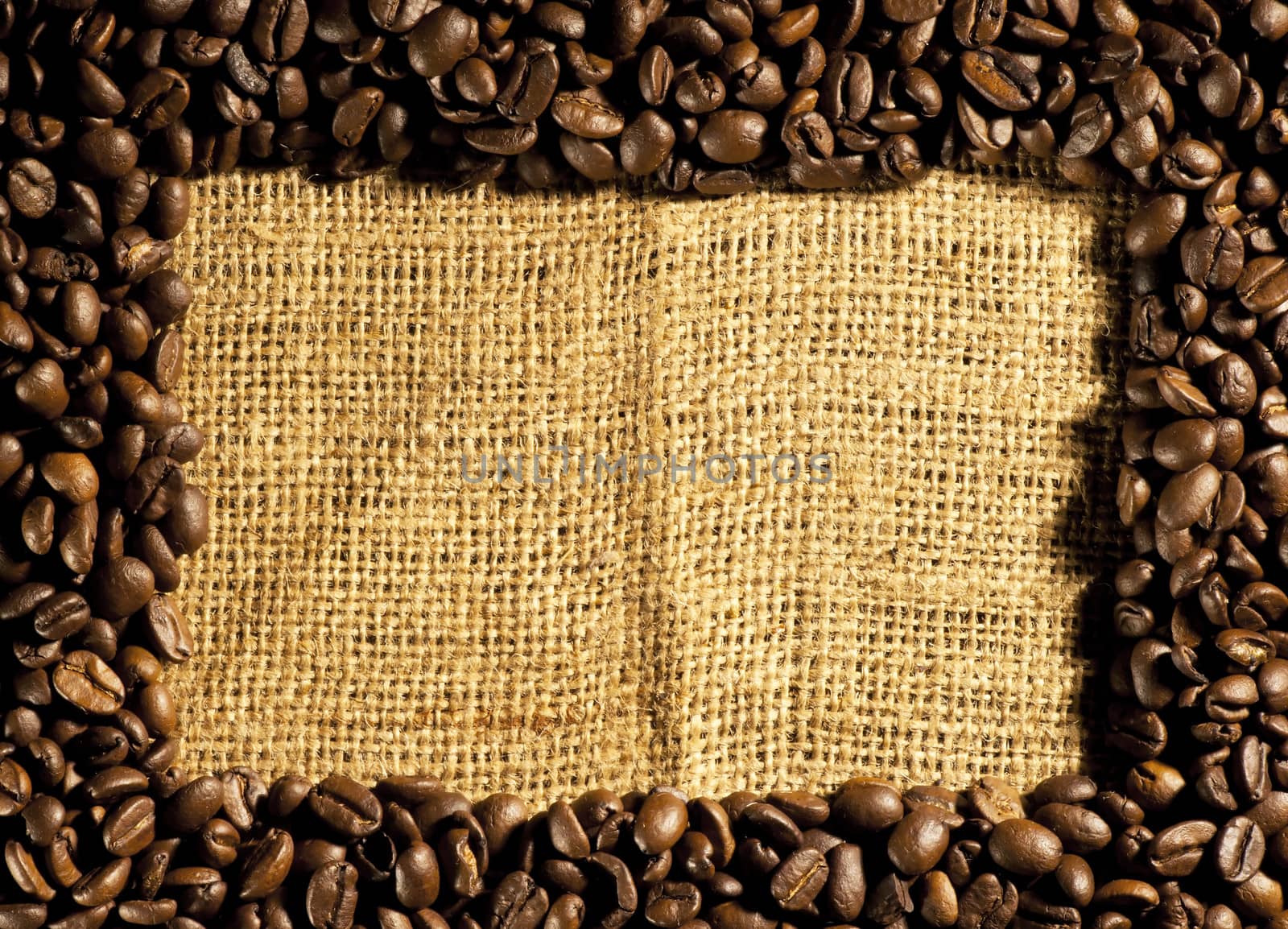 Frame of coffee beans on sacking